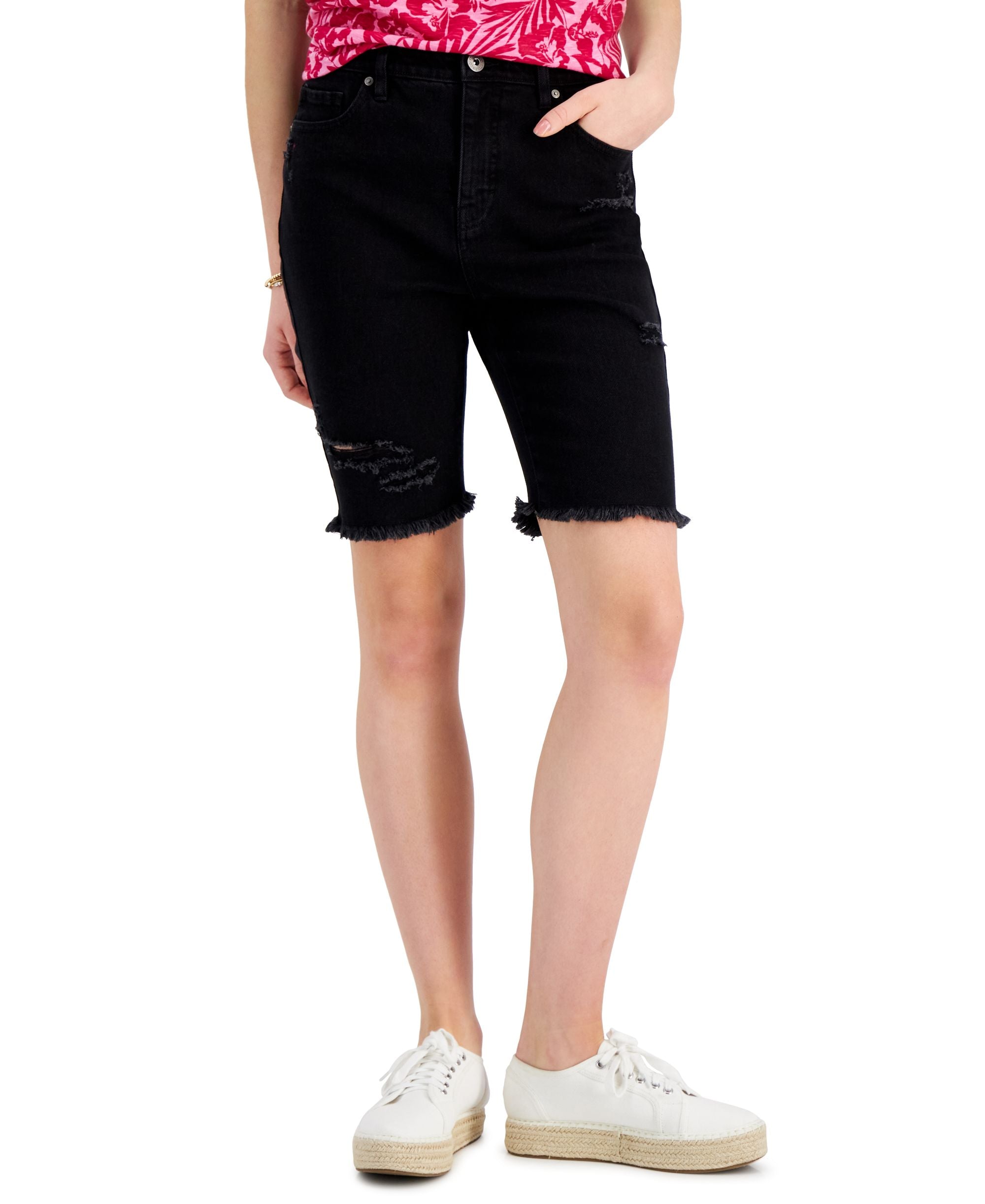 Style & Co Ripped Denim Bermuda Shorts
