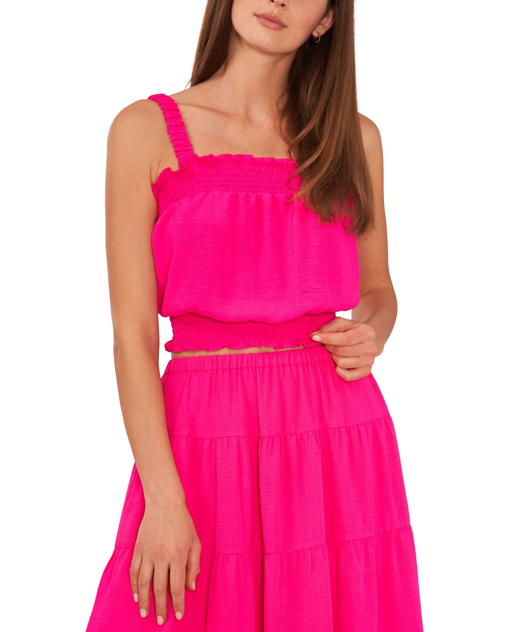 Riley Rae Womens Cropped Smocked Tank Top