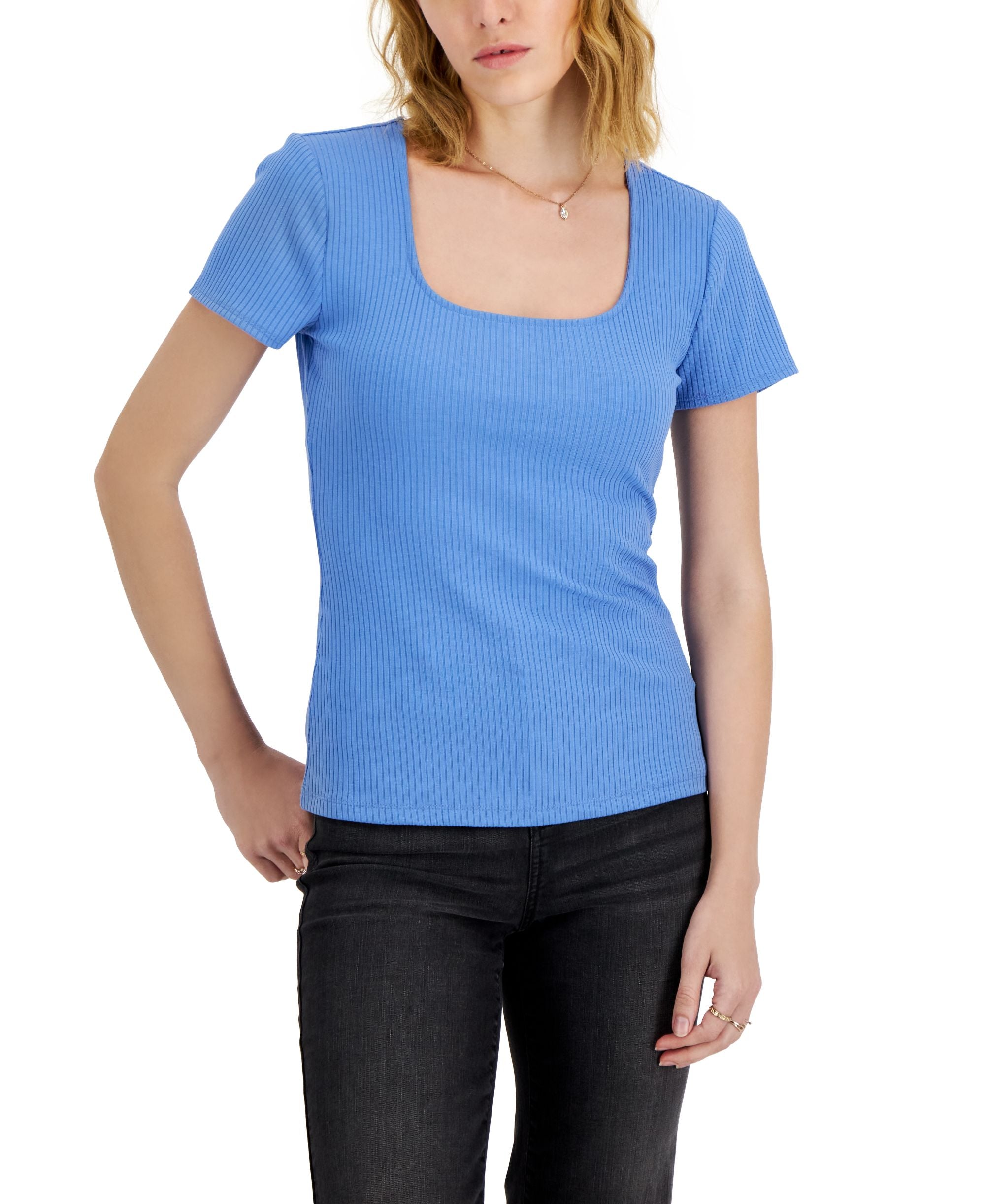 INC International Concepts Womens Ribbed Square Neck T-Shirt