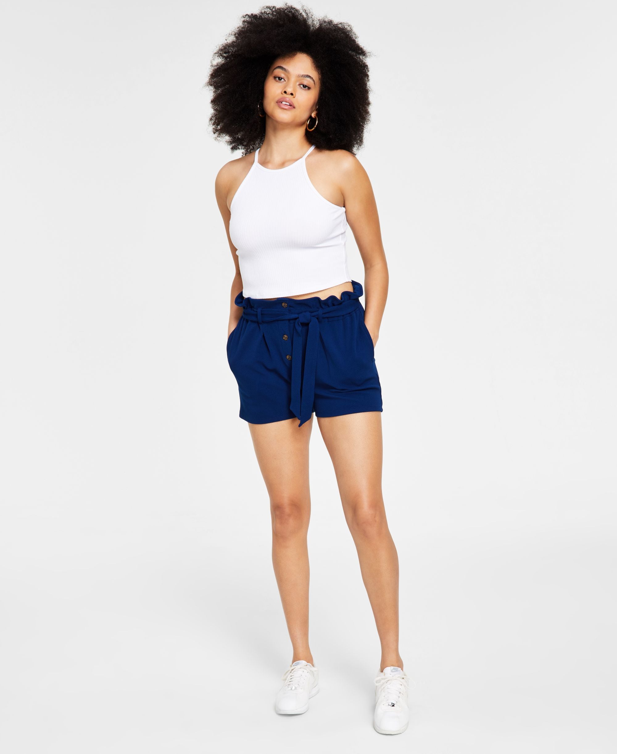 Bar III Womens High Waist Button Fly Shorts