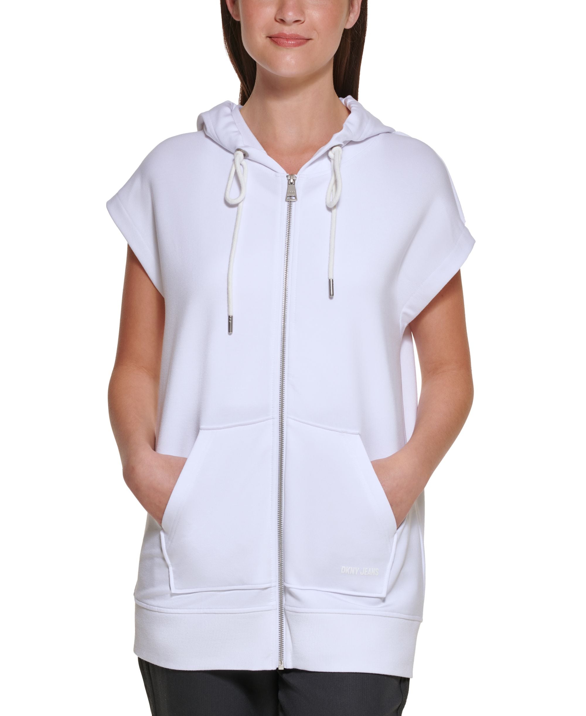 DKNY Jeans Womens Zip Front Sleeveless Hoodie