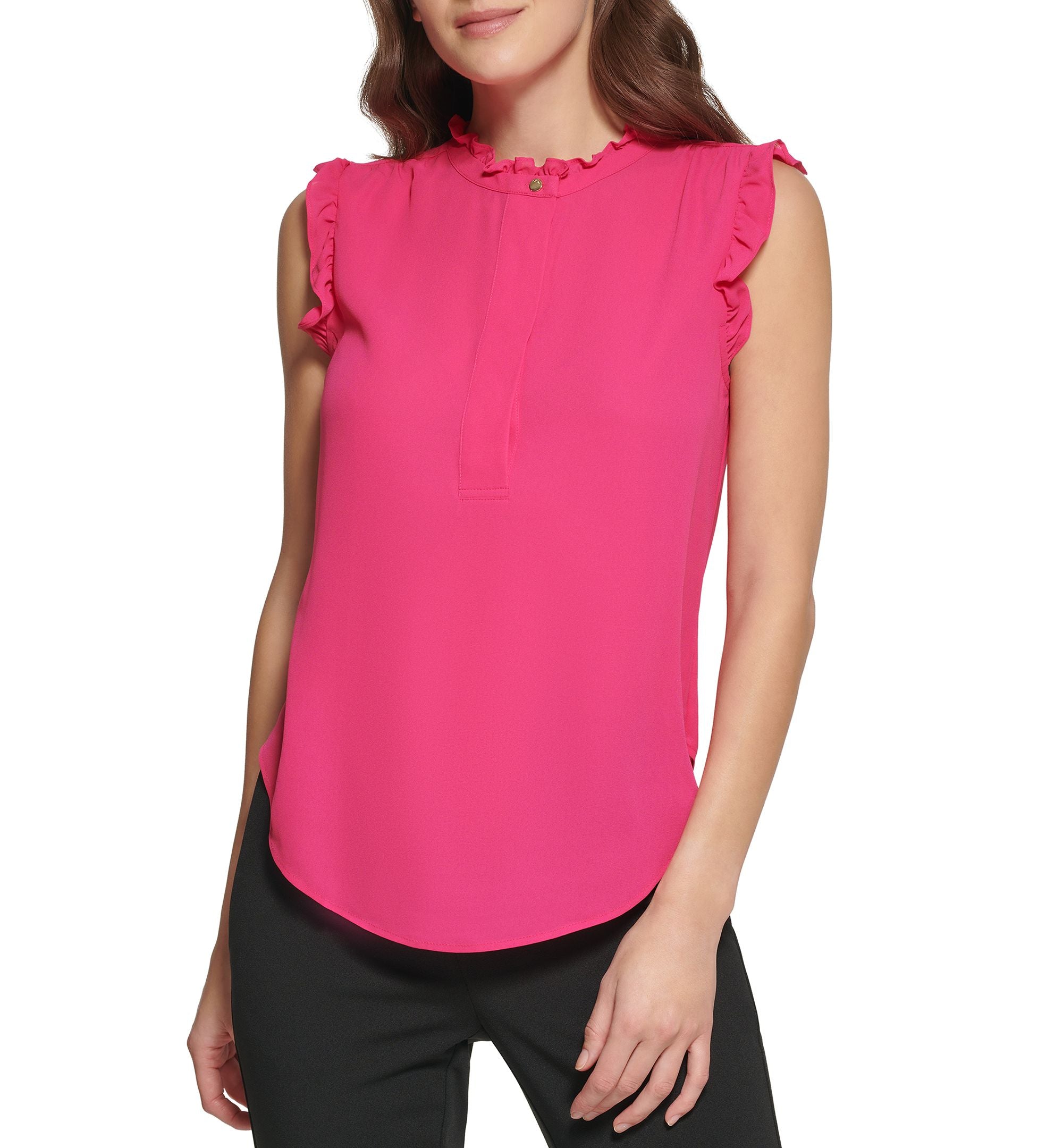 Petite Sleeveless Ruffled Blouse