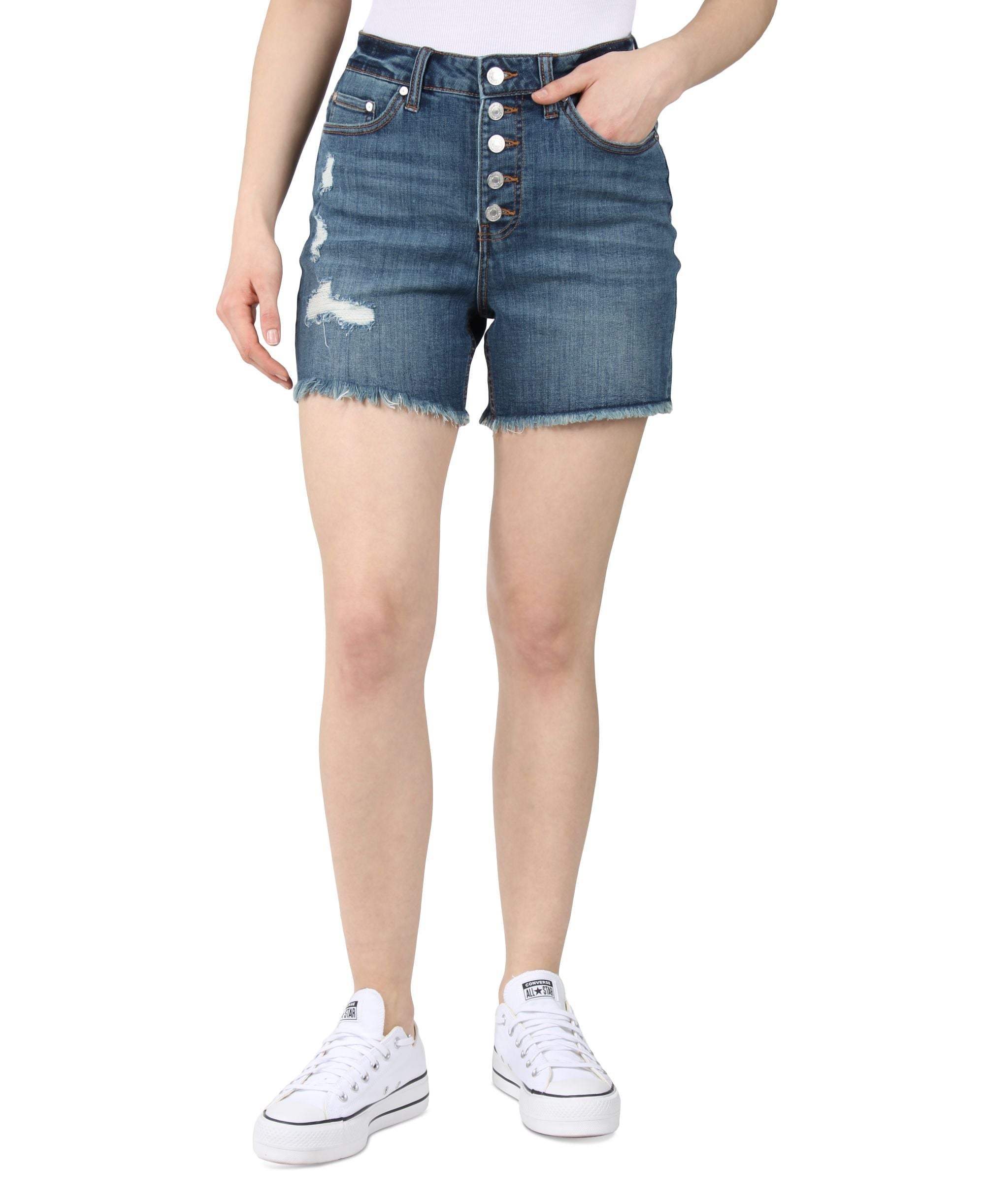 Juniors' Exposed-Button Fly Jean Shorts