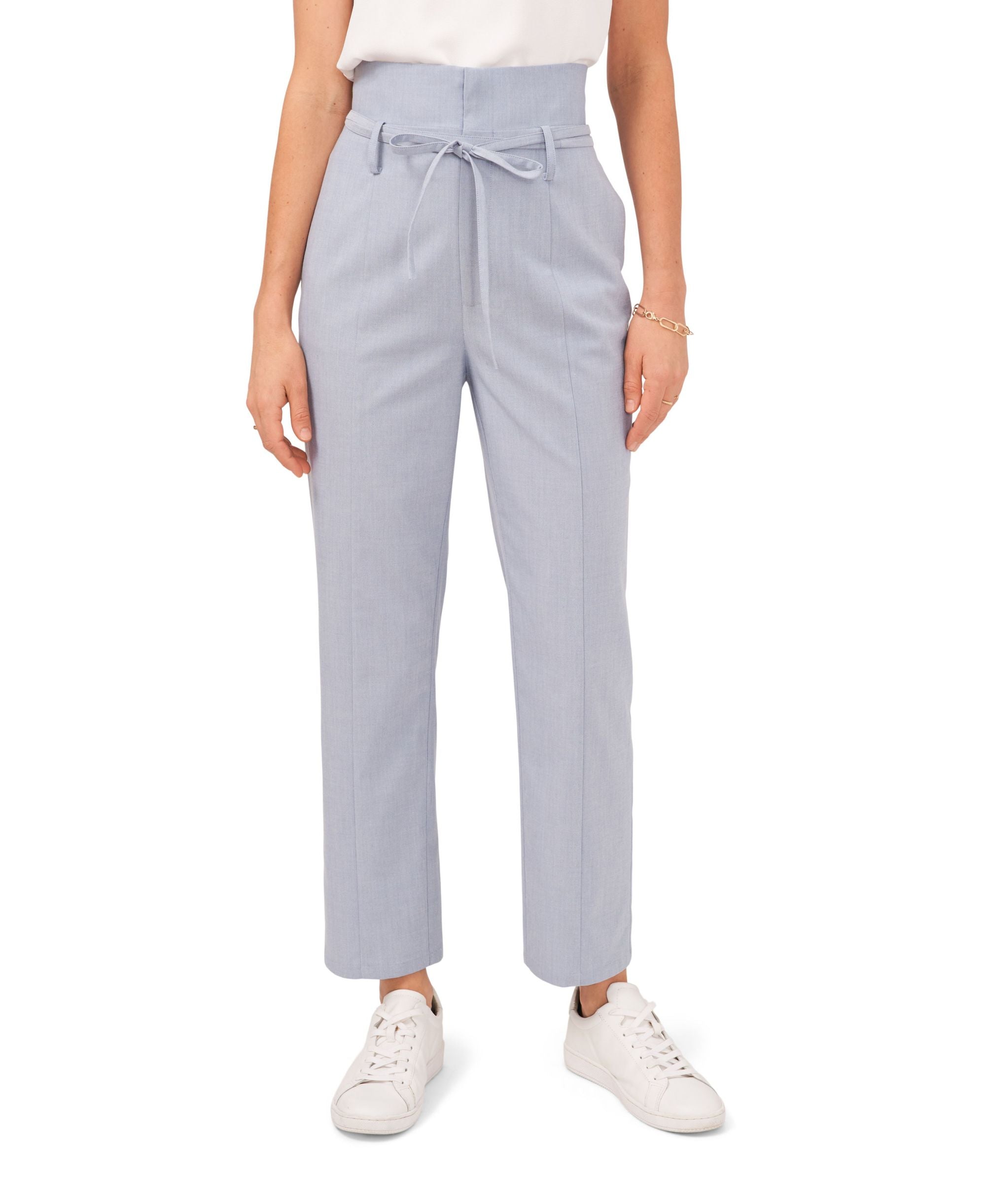 Women's Straight Leg Paper Bag Pants with Self Tie