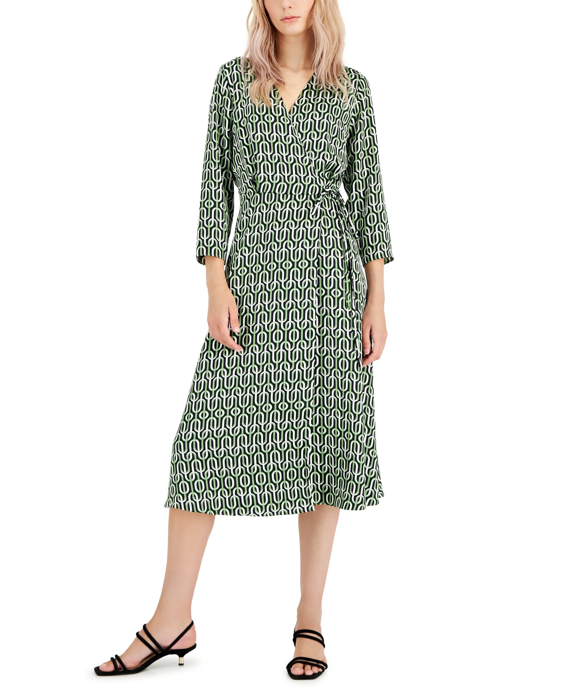 Alfani Womens Elbow Sleeve Satin Surplice Dress