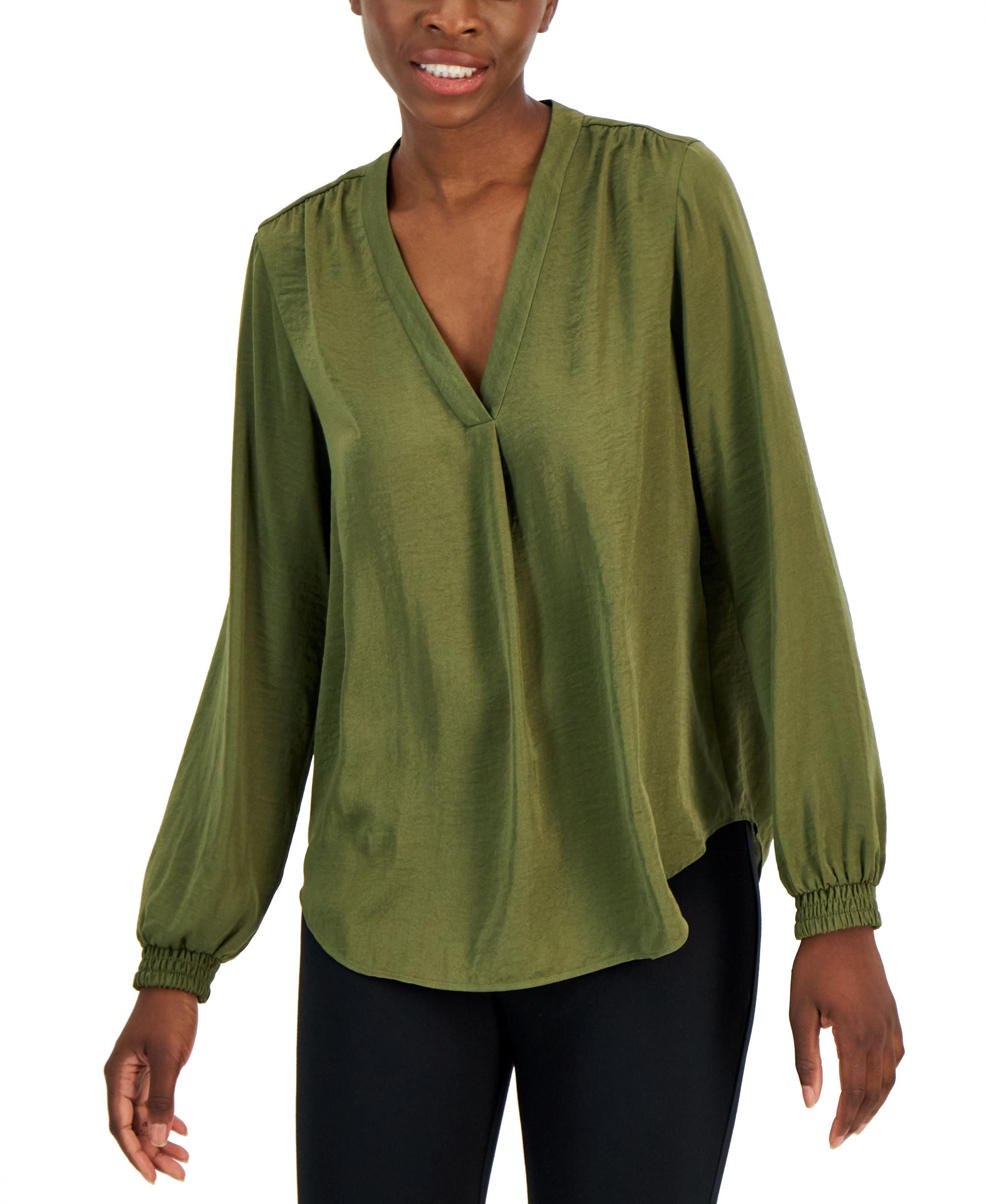Alfani Womens Long Sleeve V Neck Blouse