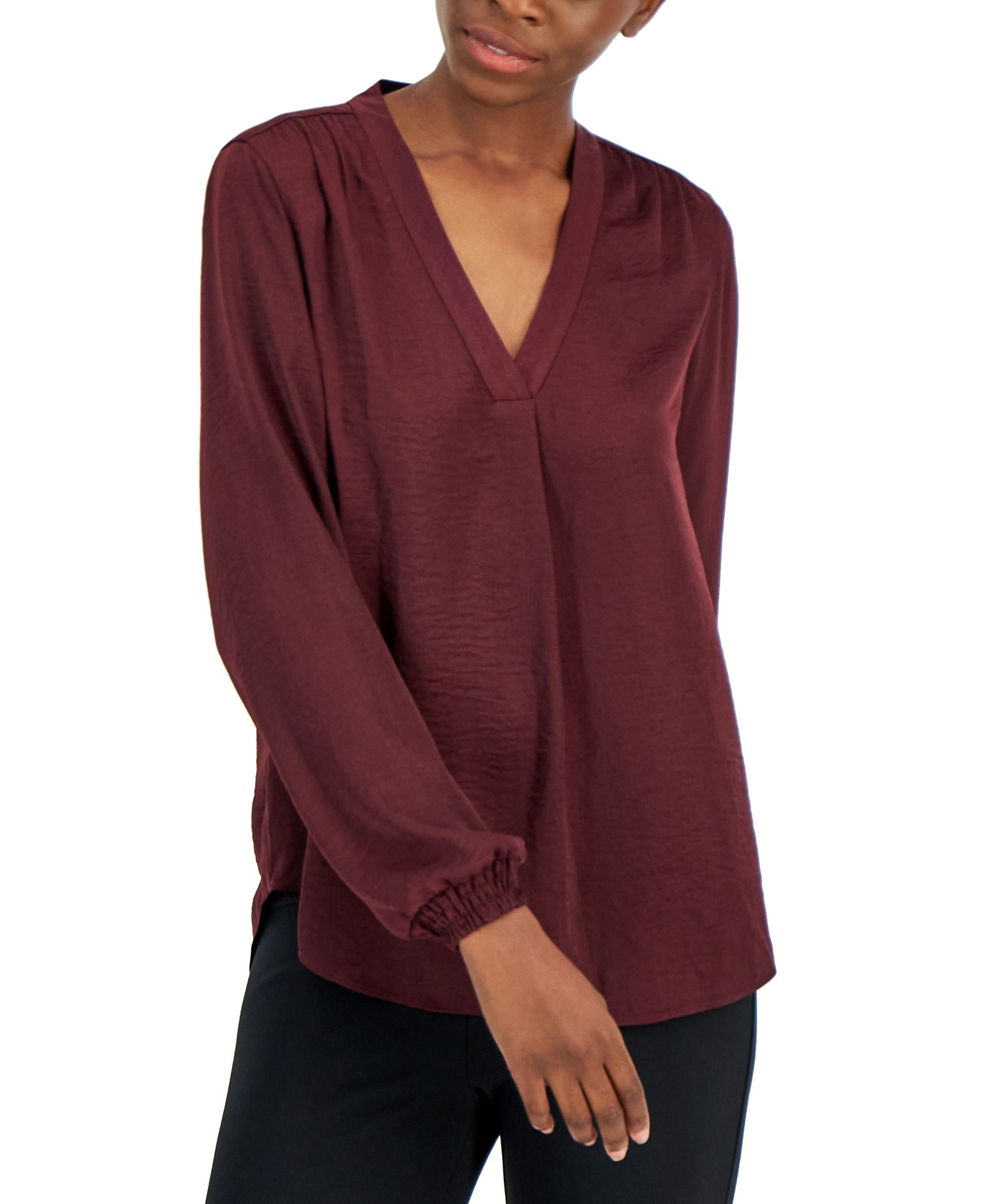 Alfani Womens Long Sleeve V Neck Blouse