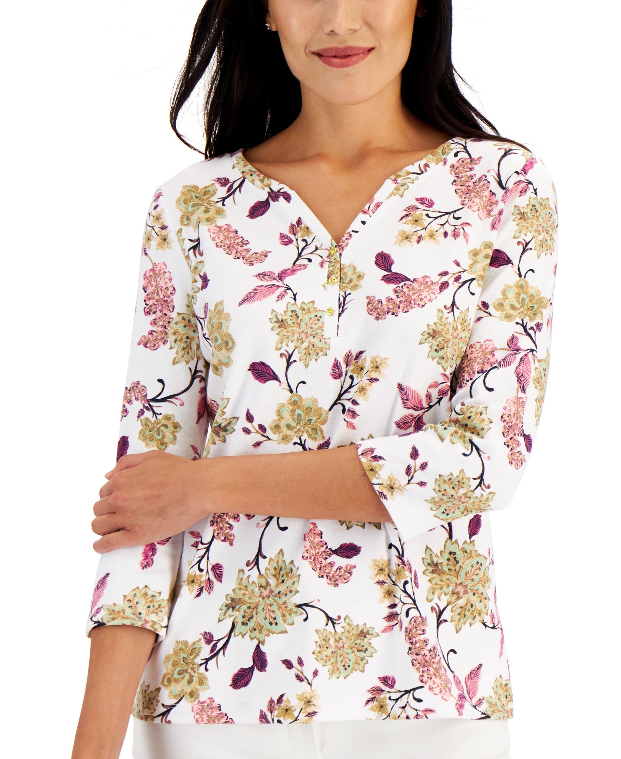 Karen Scott Petite Folk Fantasy Henley Top