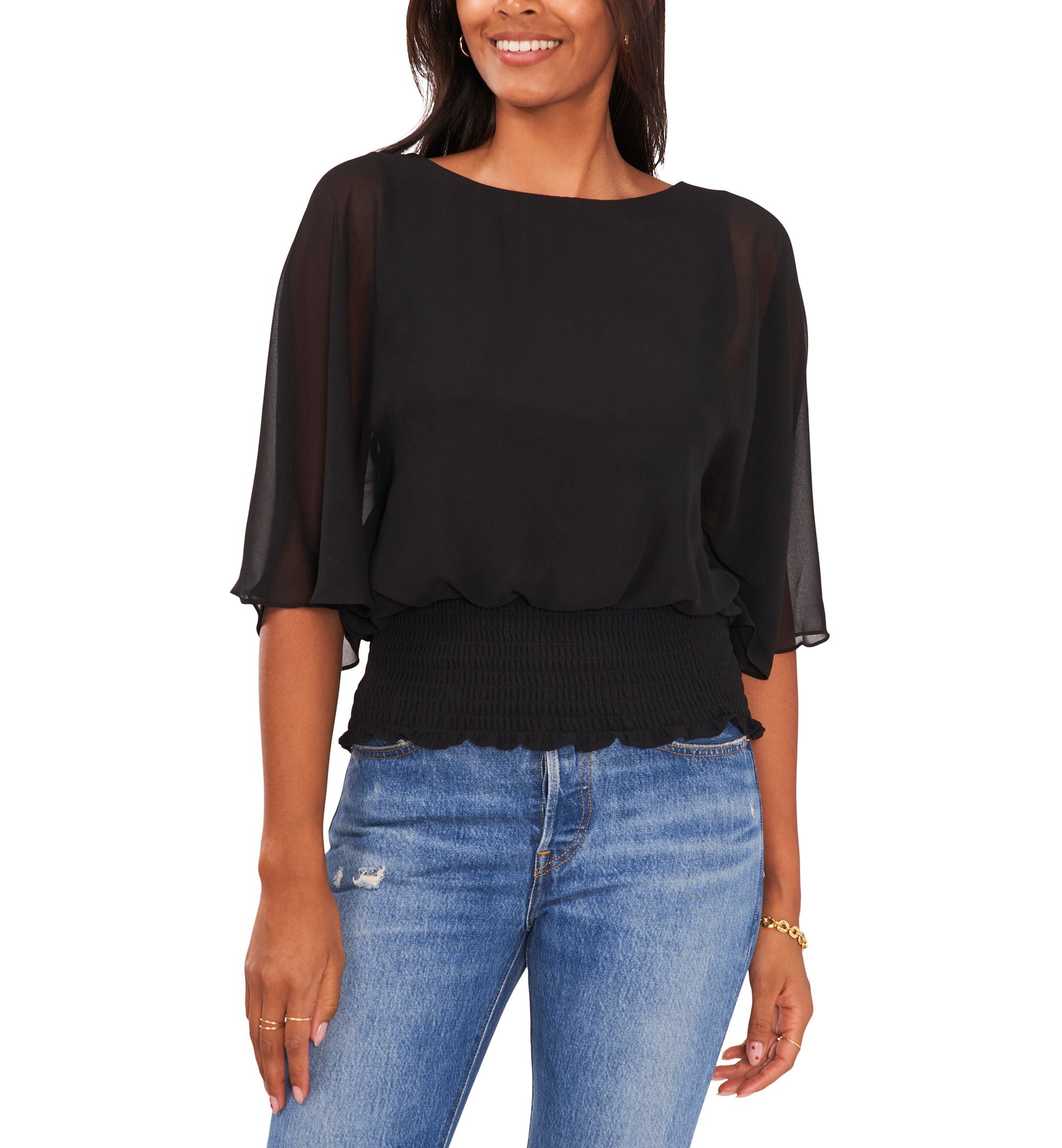 Sam Jess Printed Smocked Waist Top