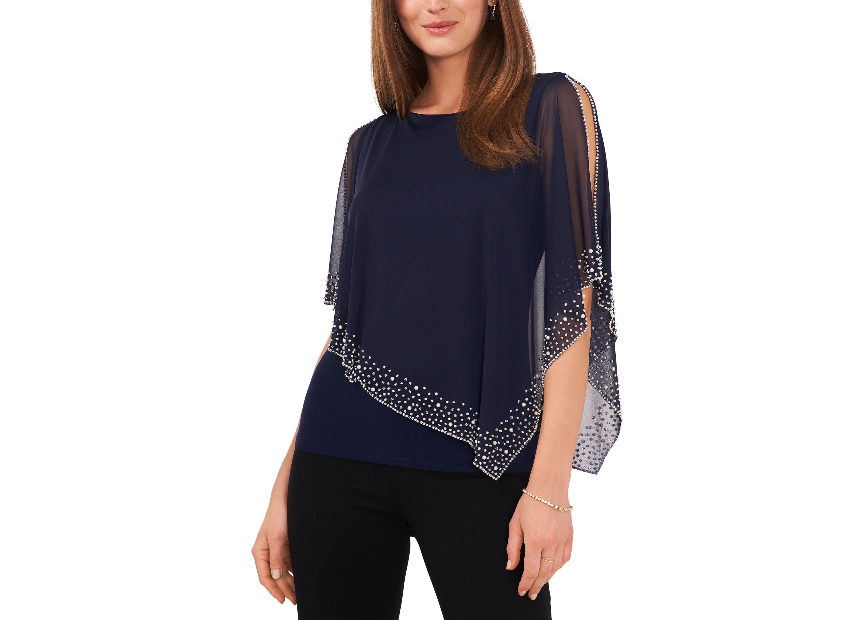 Women's Beaded Overlay Cape Top