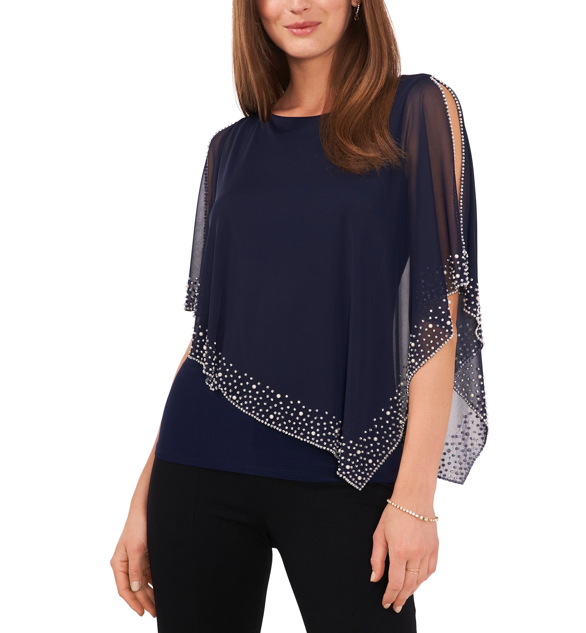 Women's Beaded Overlay Cape Top
