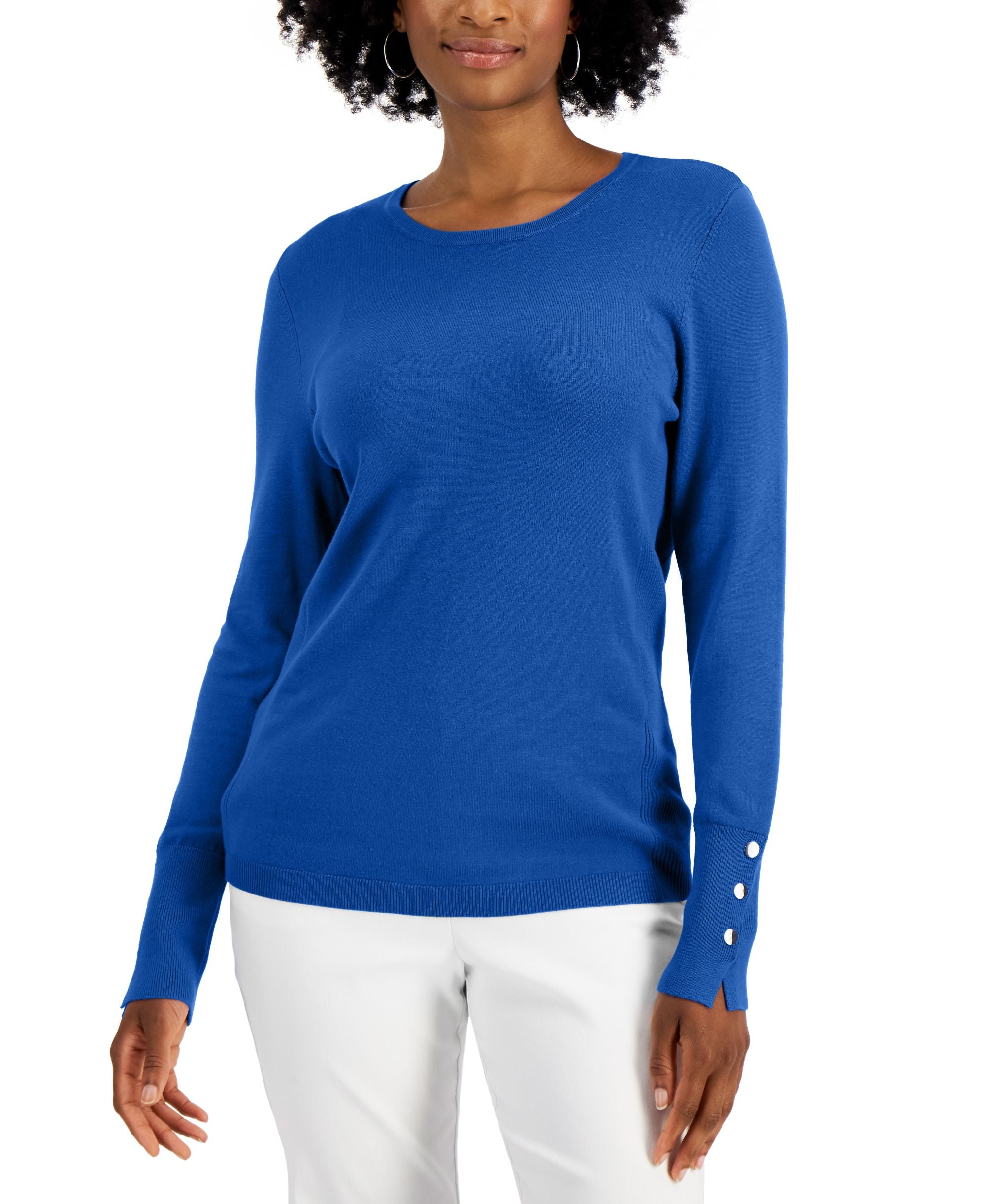Women's Button-Sleeve Crewneck Sweater