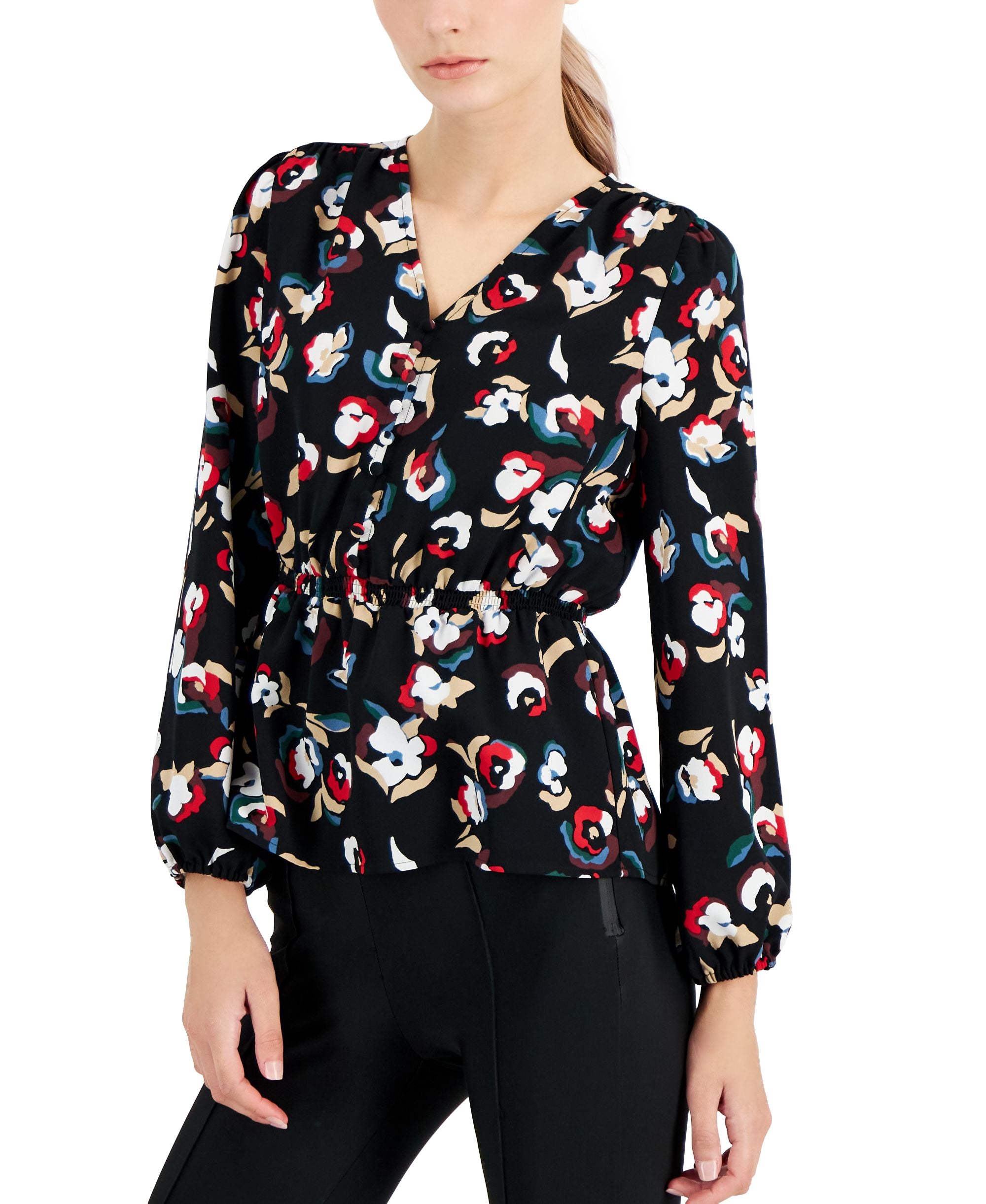 Alfani Petite Smocked Peplum Top