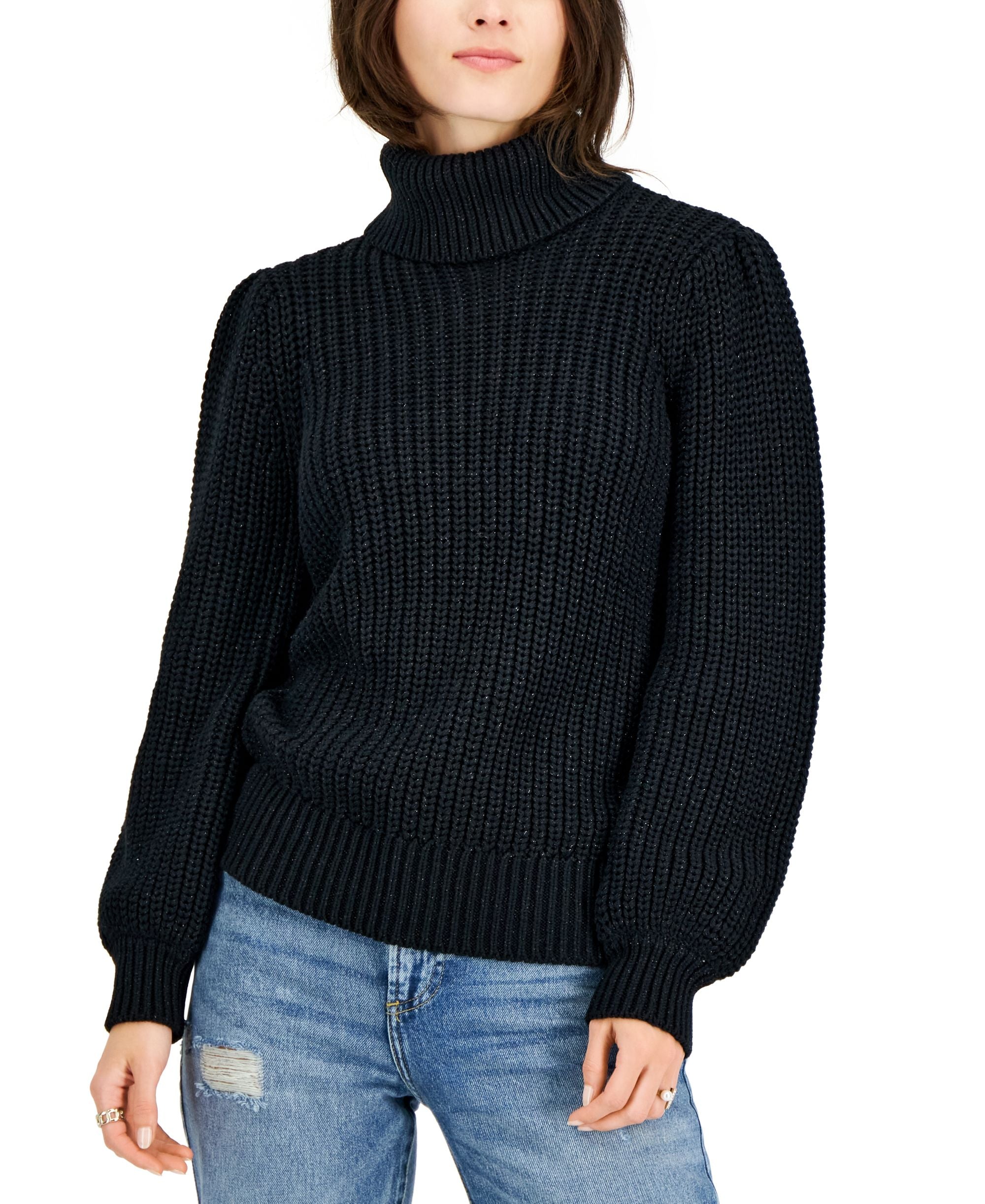 International Concepts Womens Metallic Flecked Turtleneck Sweater