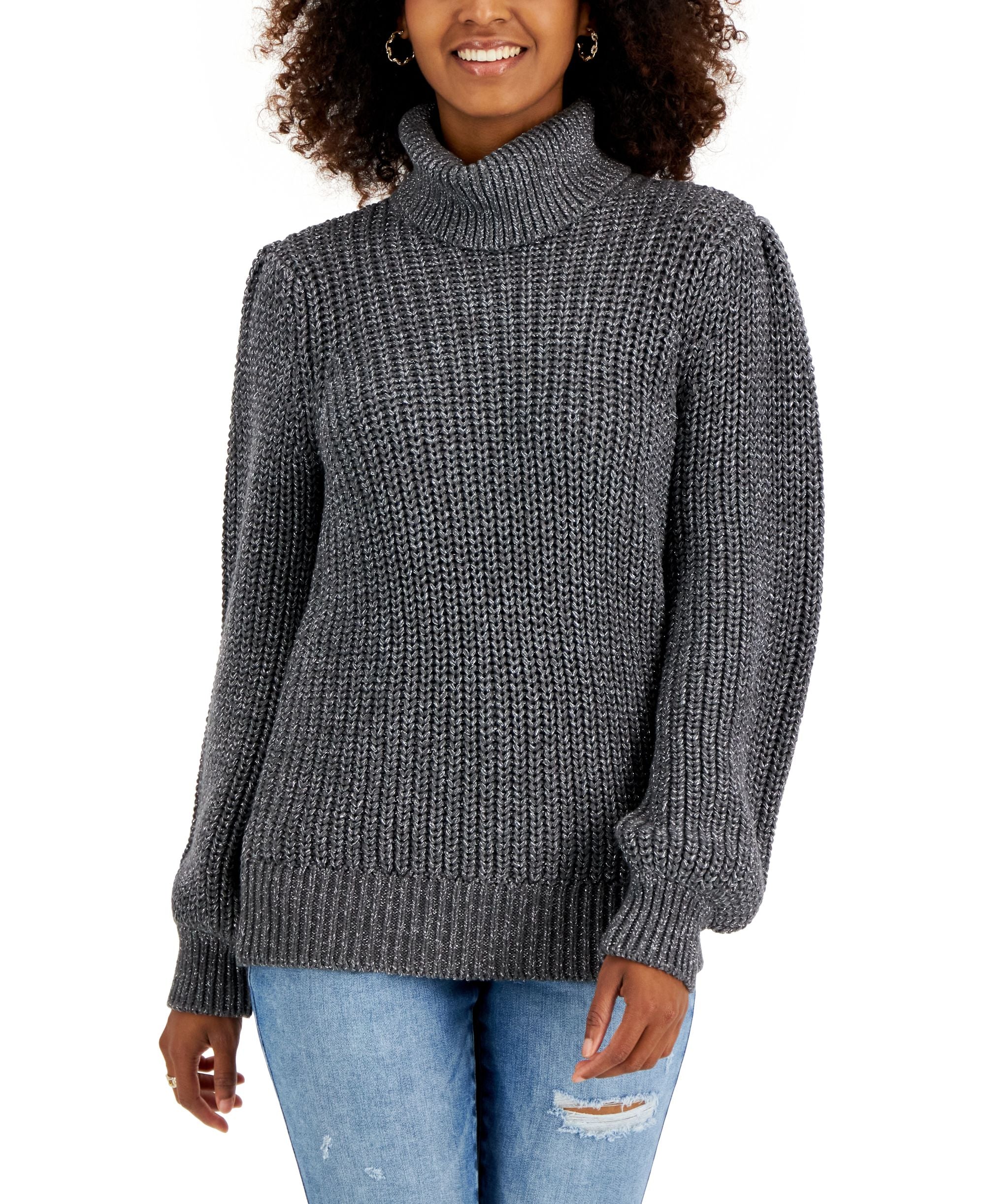 International Concepts Womens Metallic Flecked Turtleneck Sweater