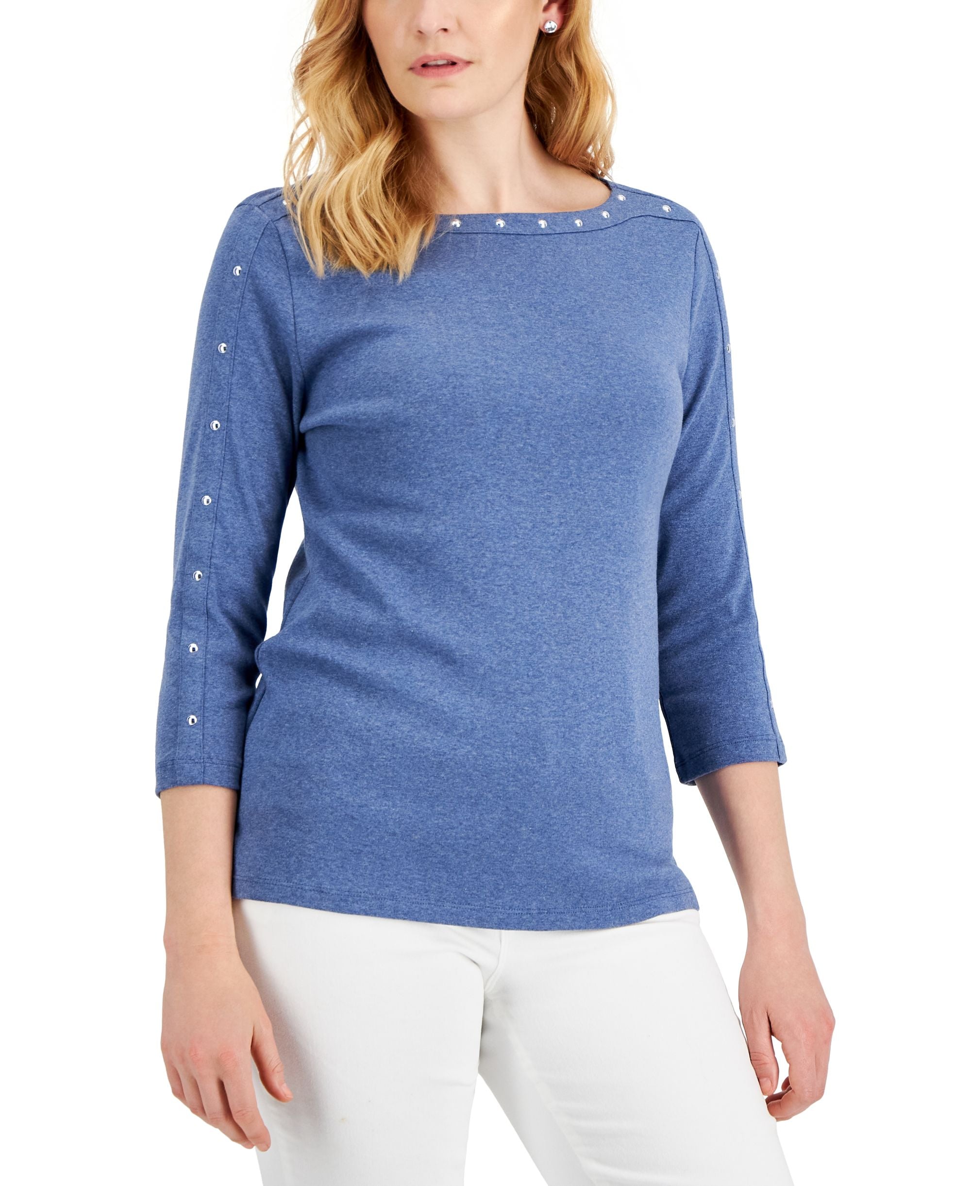 Karen Scott Studded Boat Neck Top