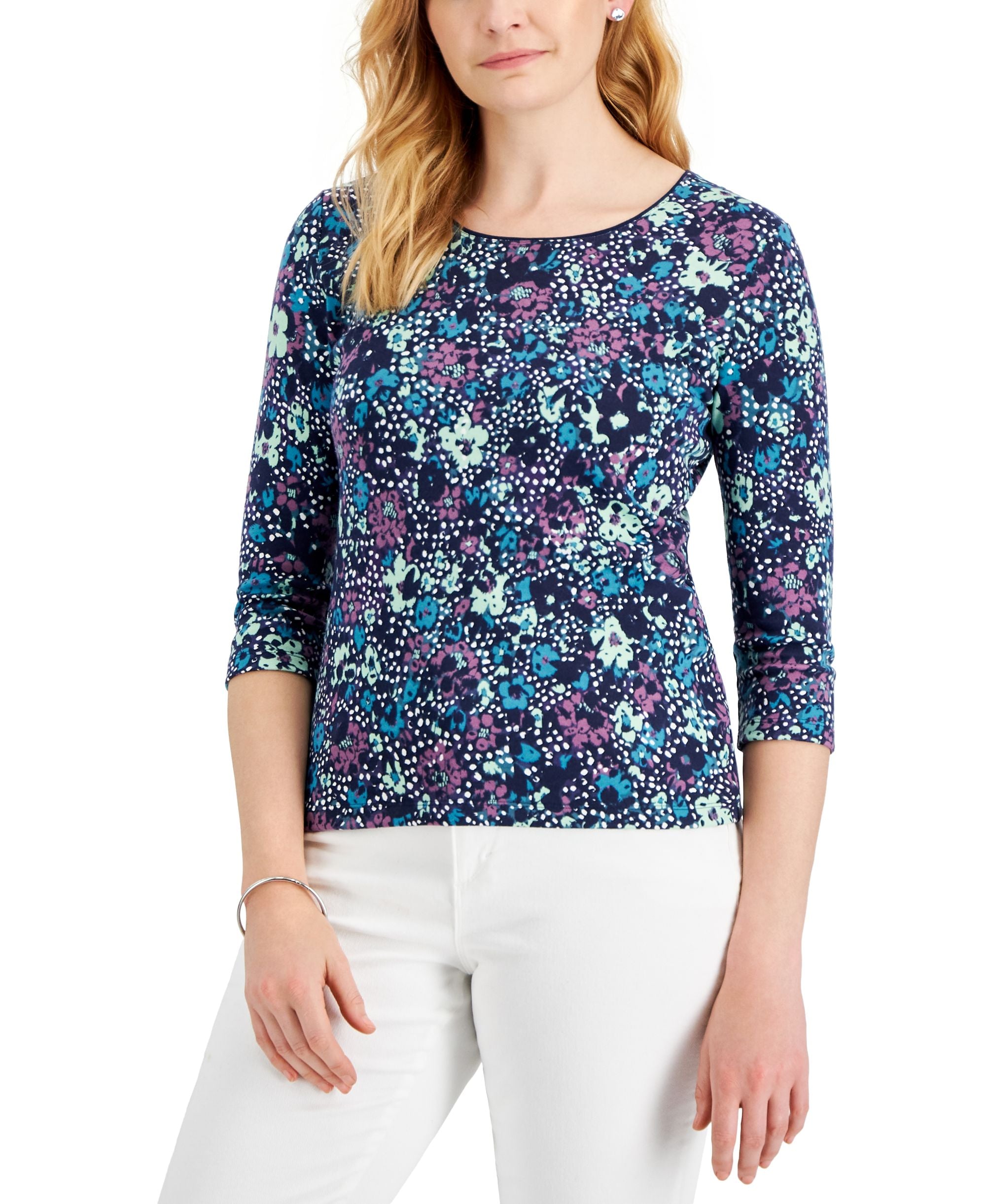 Karen Scott Petite Camo Fleur Top