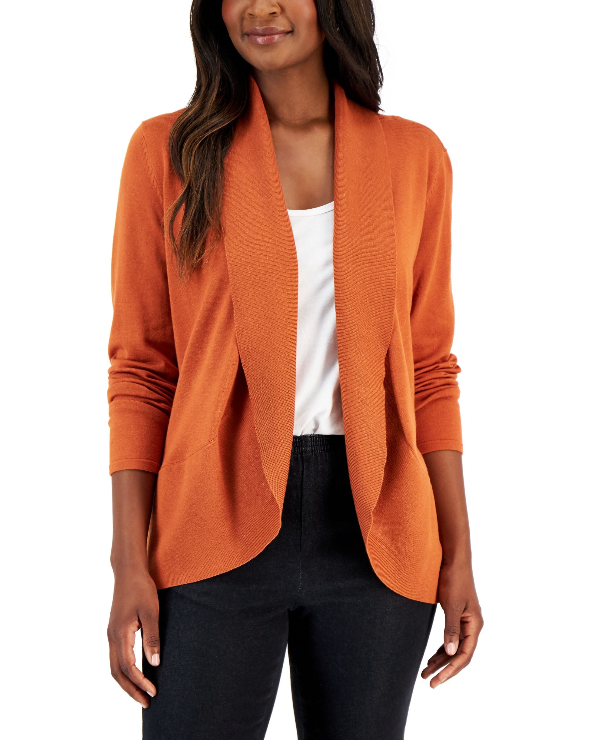 Women's Shawl-Collar Curved-Hem Cardigan