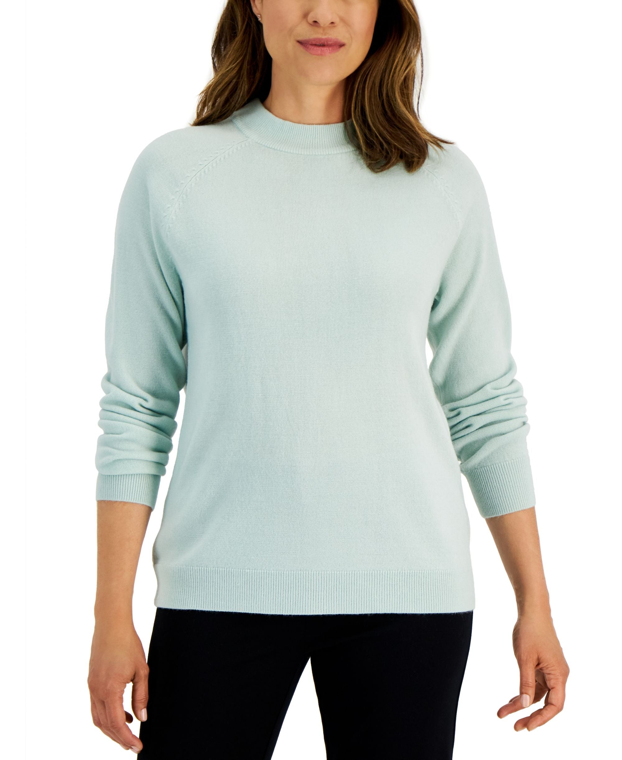 Karen Scott Petite Mock Neck Zip Back Sweater
