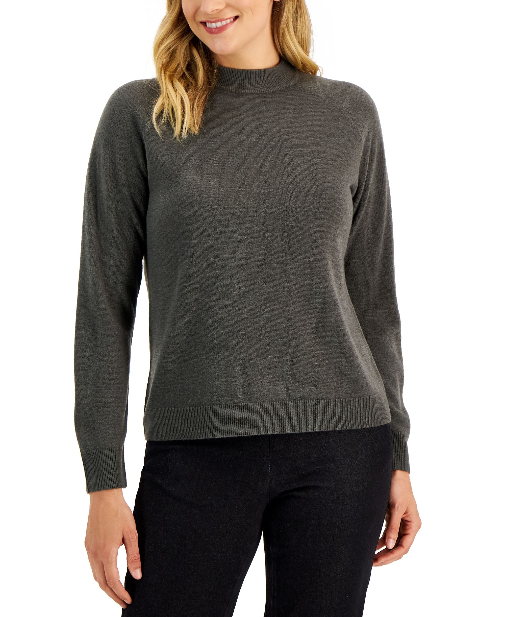 Karen Scott Petite Mock Neck Zip Back Sweater