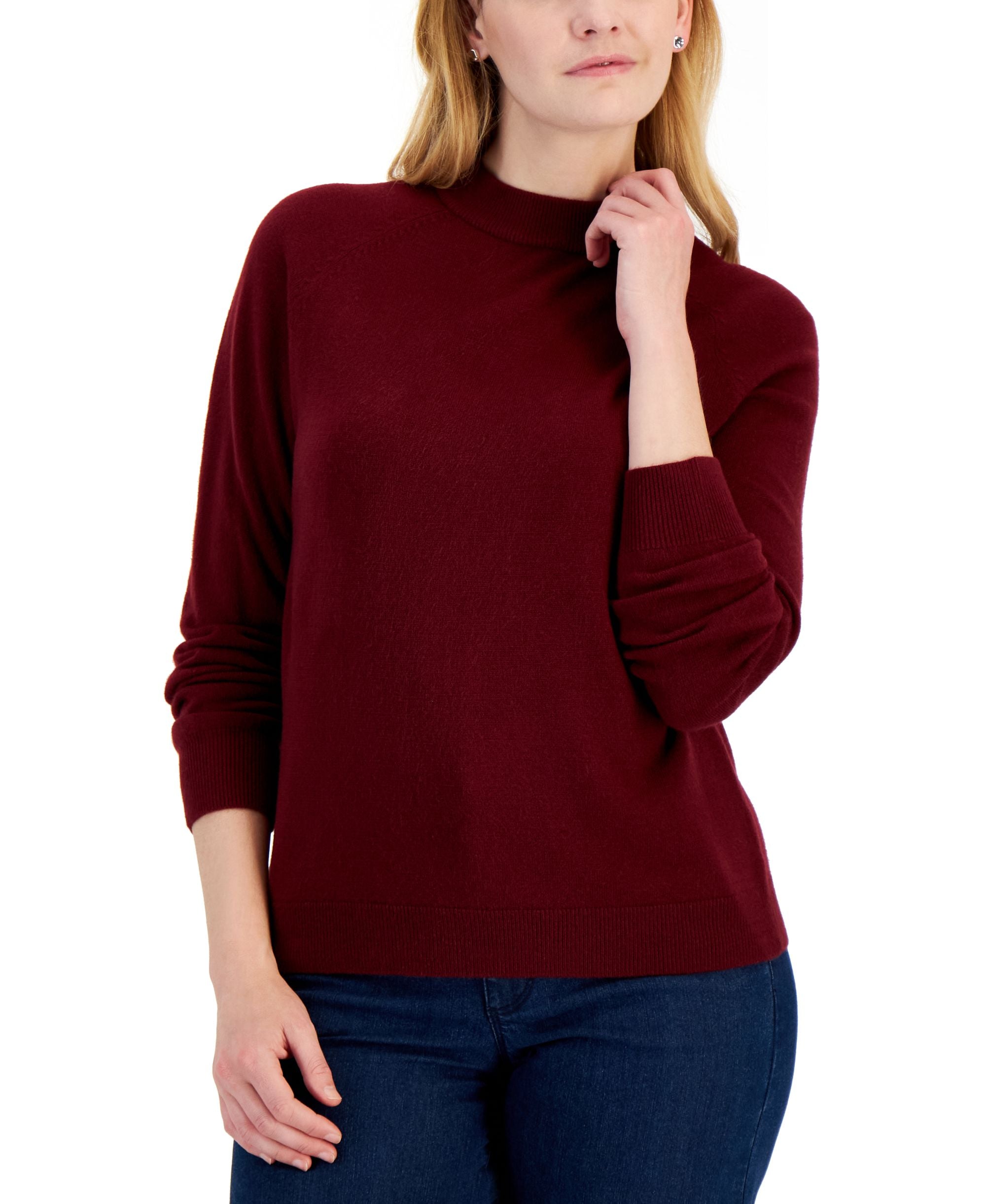 Karen Scott Petite Mock Neck Zip Back Sweater
