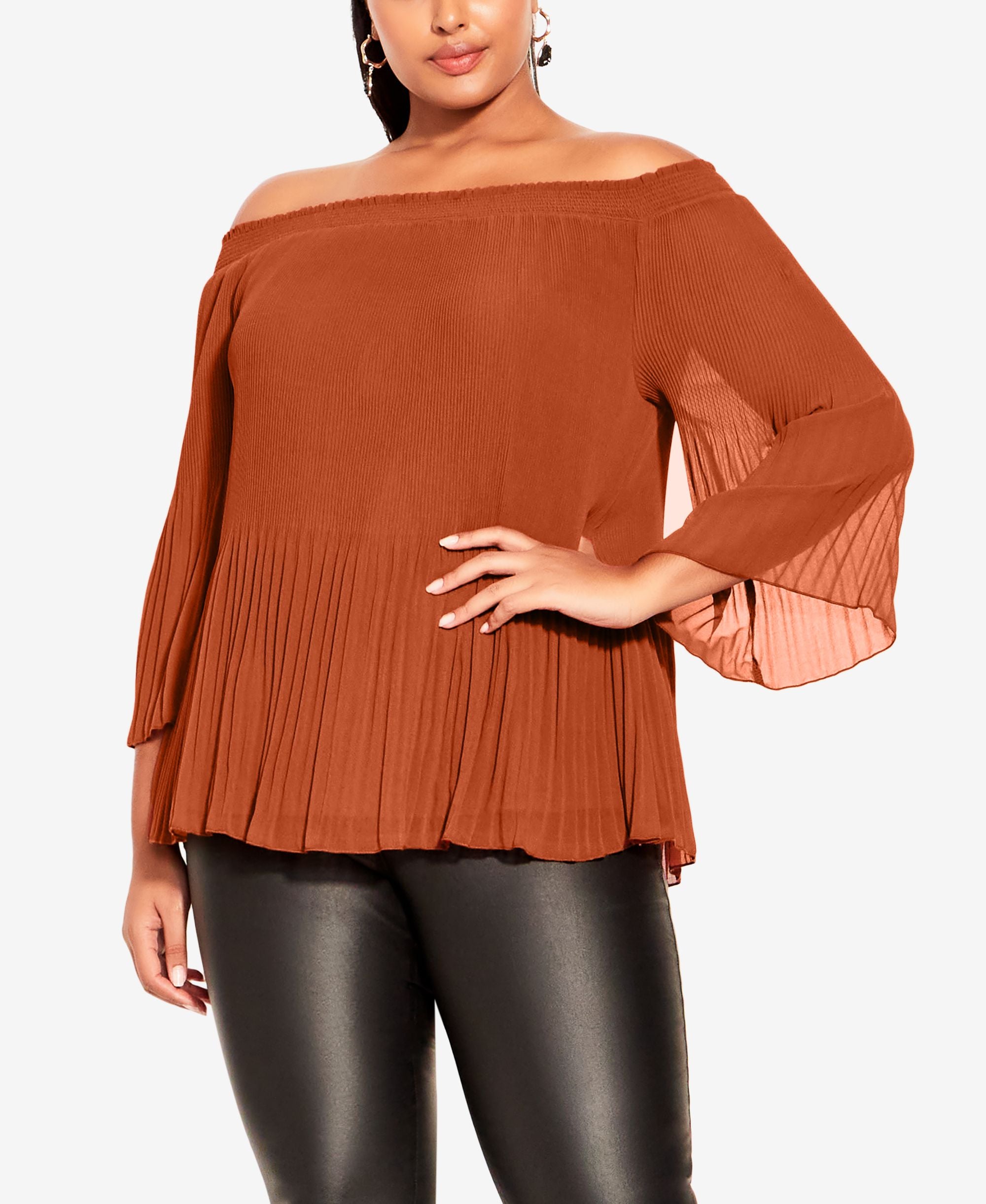 City Chic Trendy Plus Size Pleated Off Shoulder Top