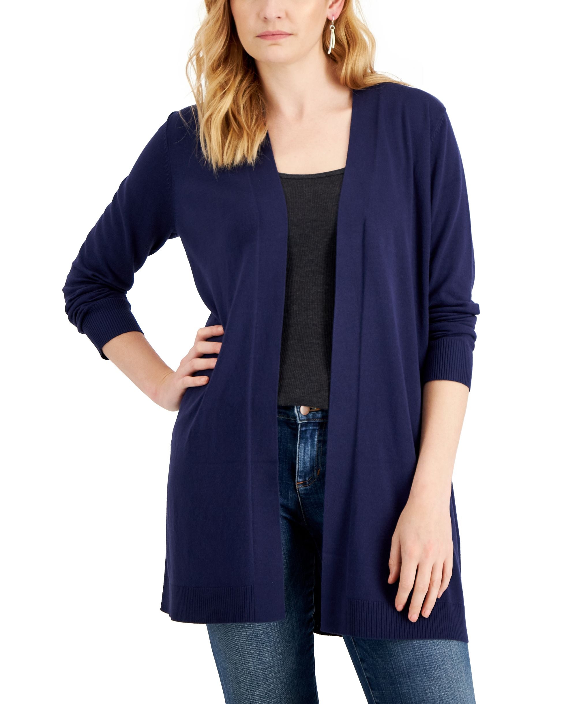 Karen Scott Womens Open Front Cardigan