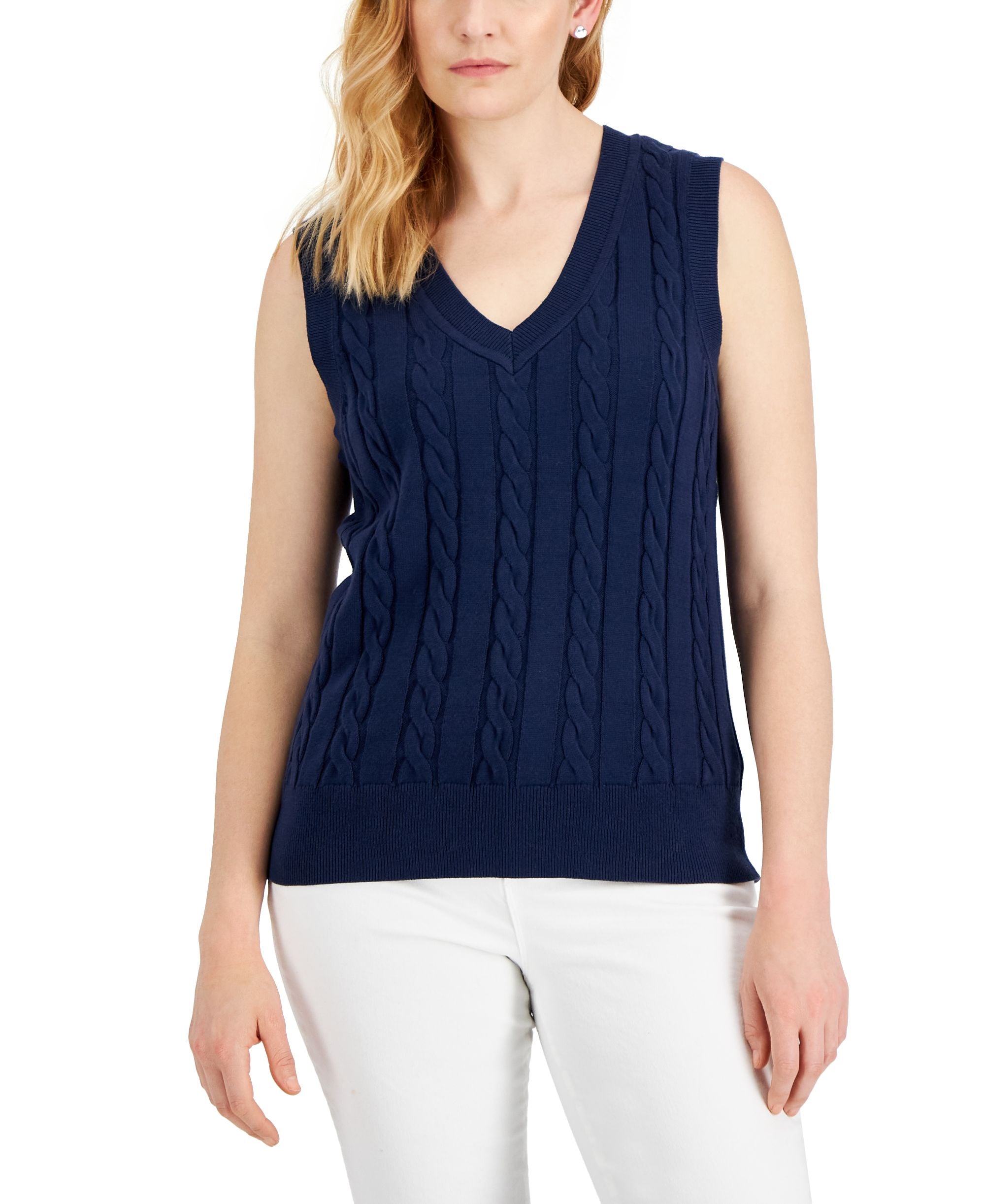 Karen Scott Petite Cotton Traditional Sweater Vest