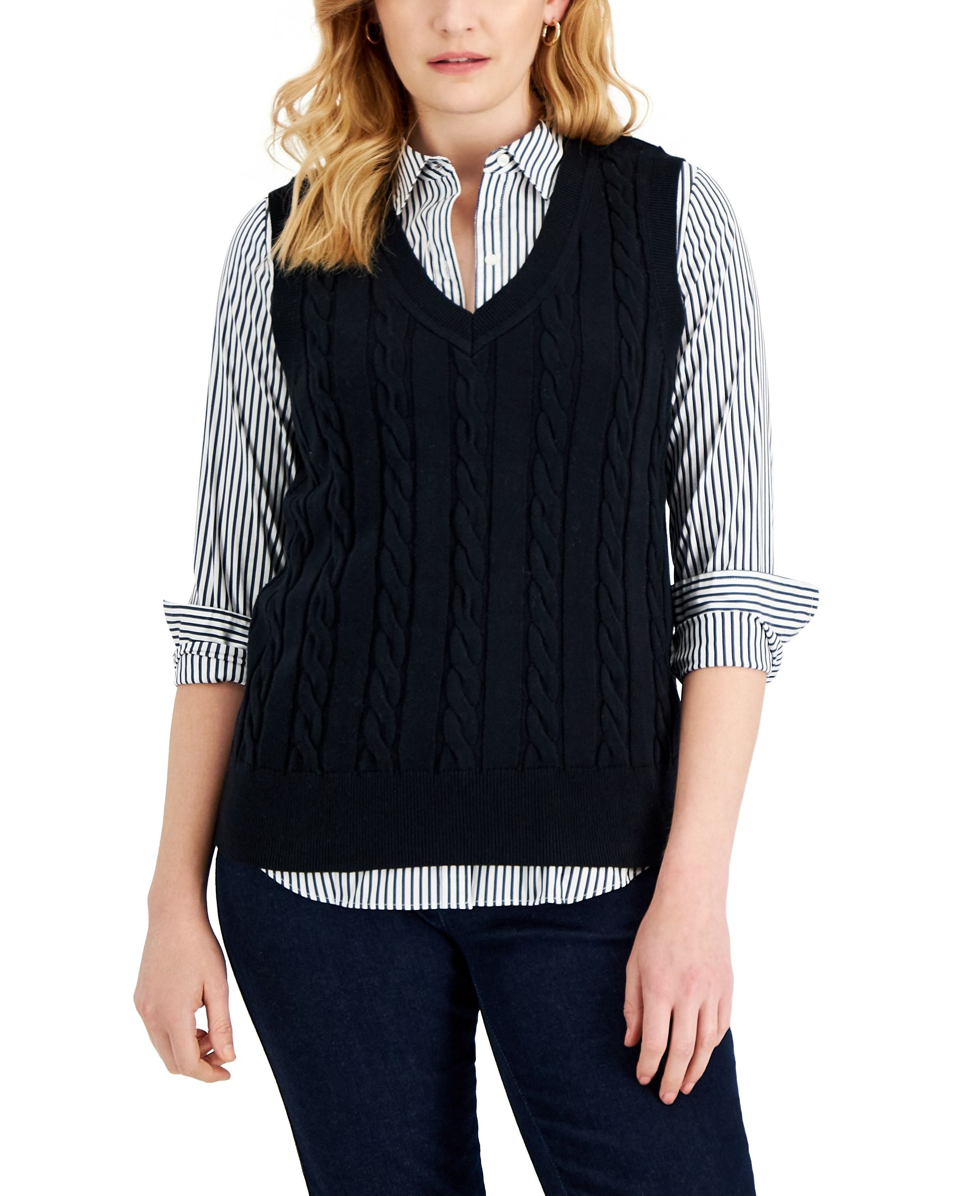 Women's Cotton Cable-Knit Vest