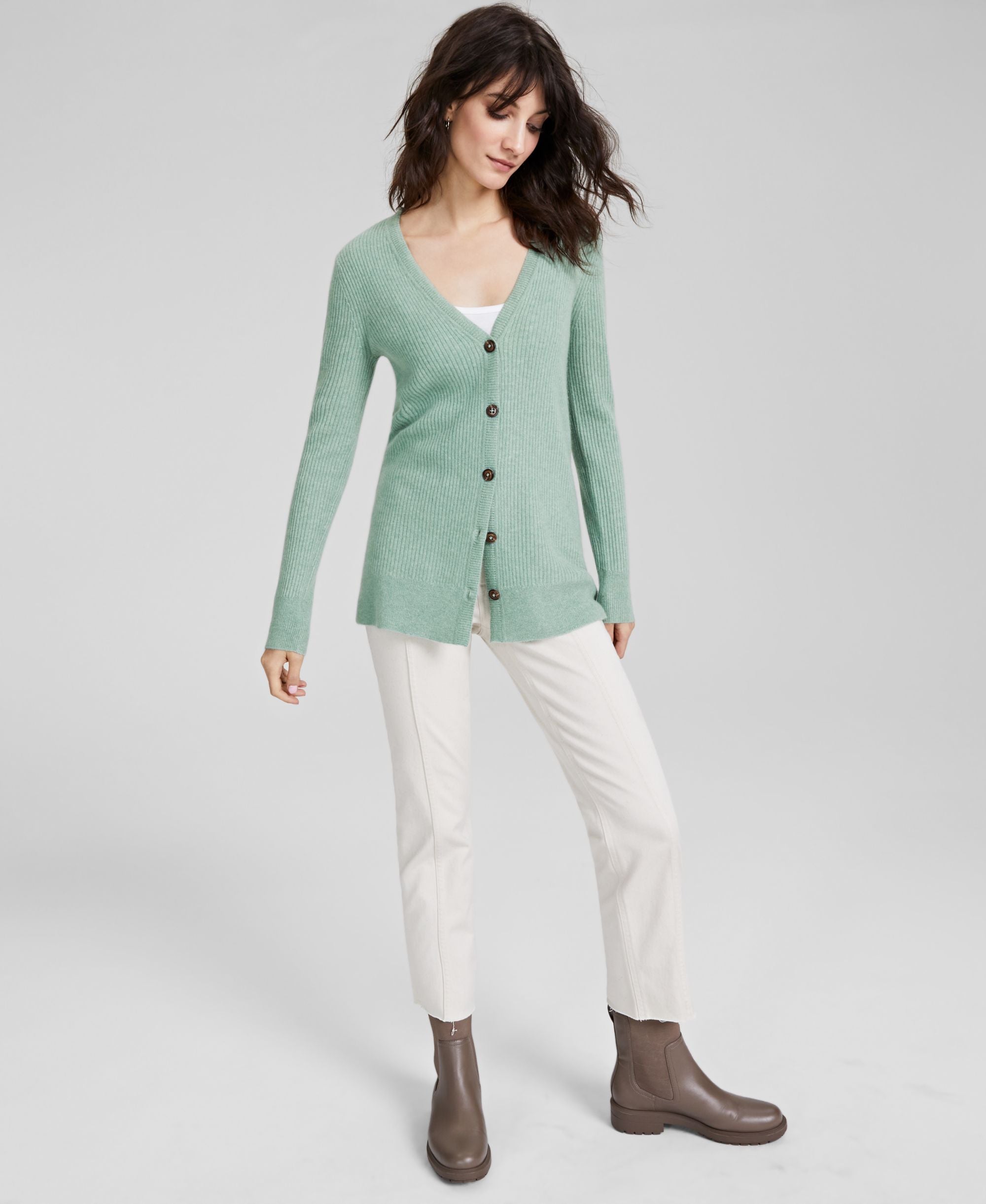 Charter Club Womens 100 Cashmere Ribbed Cardigan
