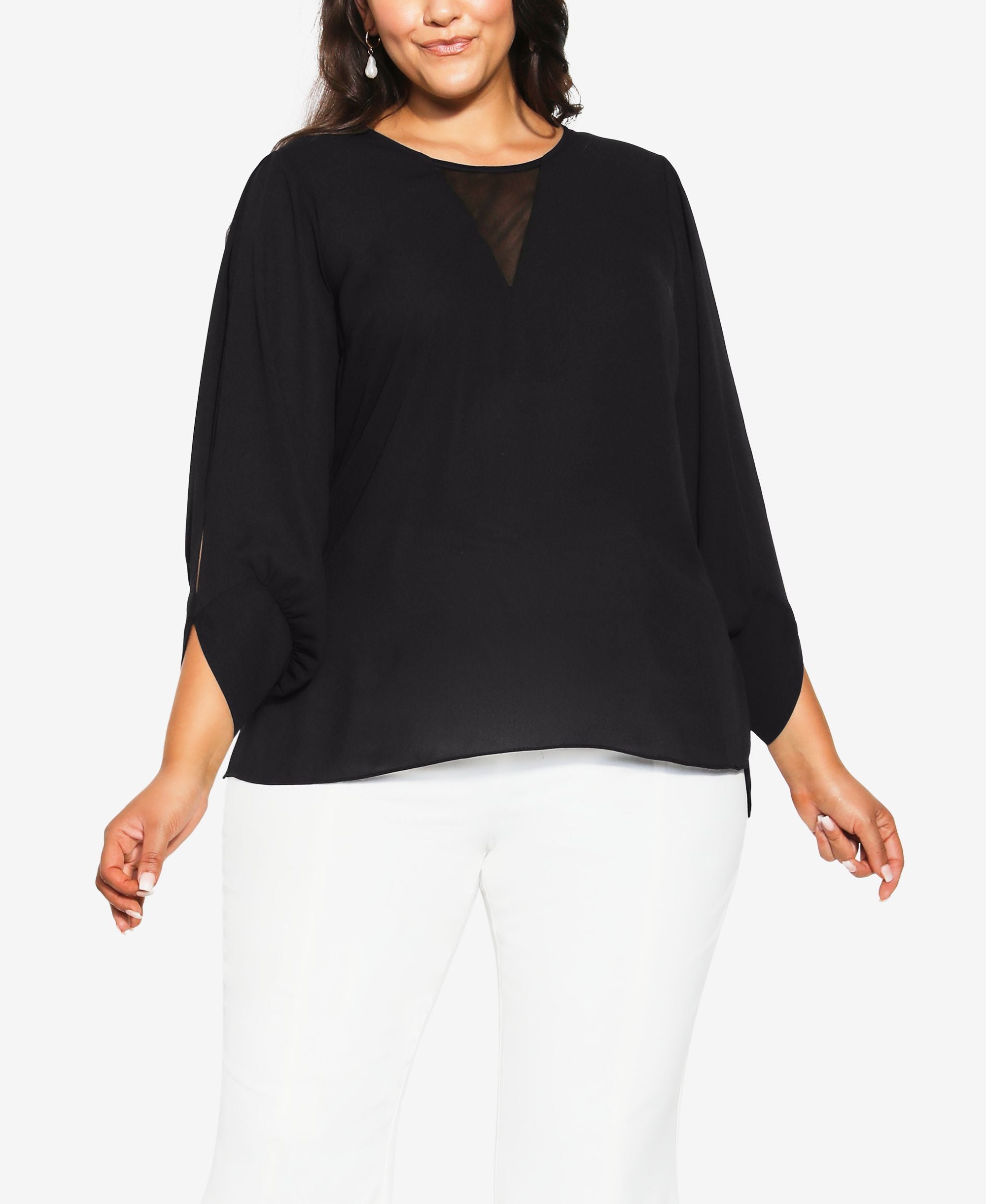 City Chic Split Sleeve Crepe Blouse