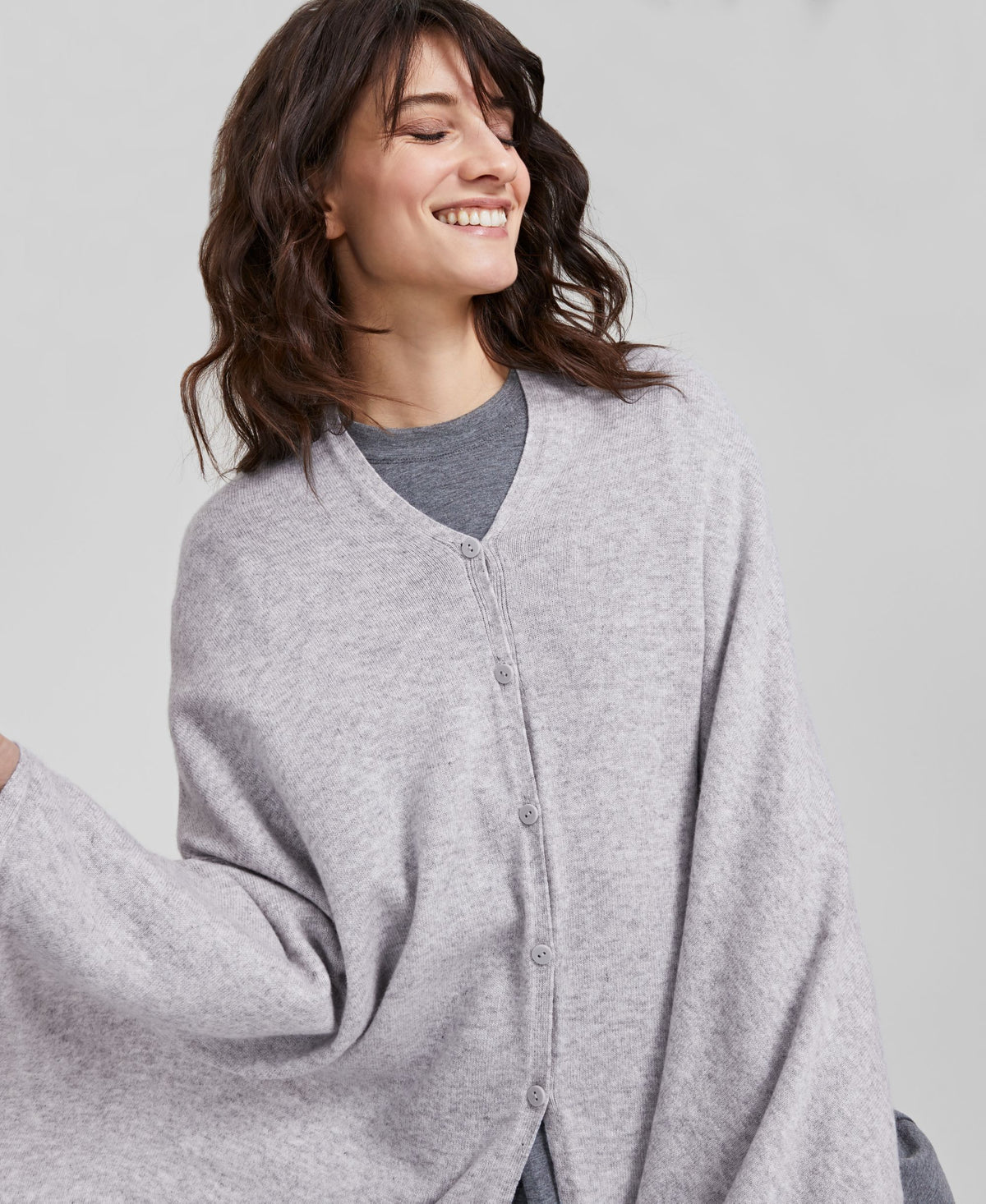 Women's 100% Cashmere Button Poncho