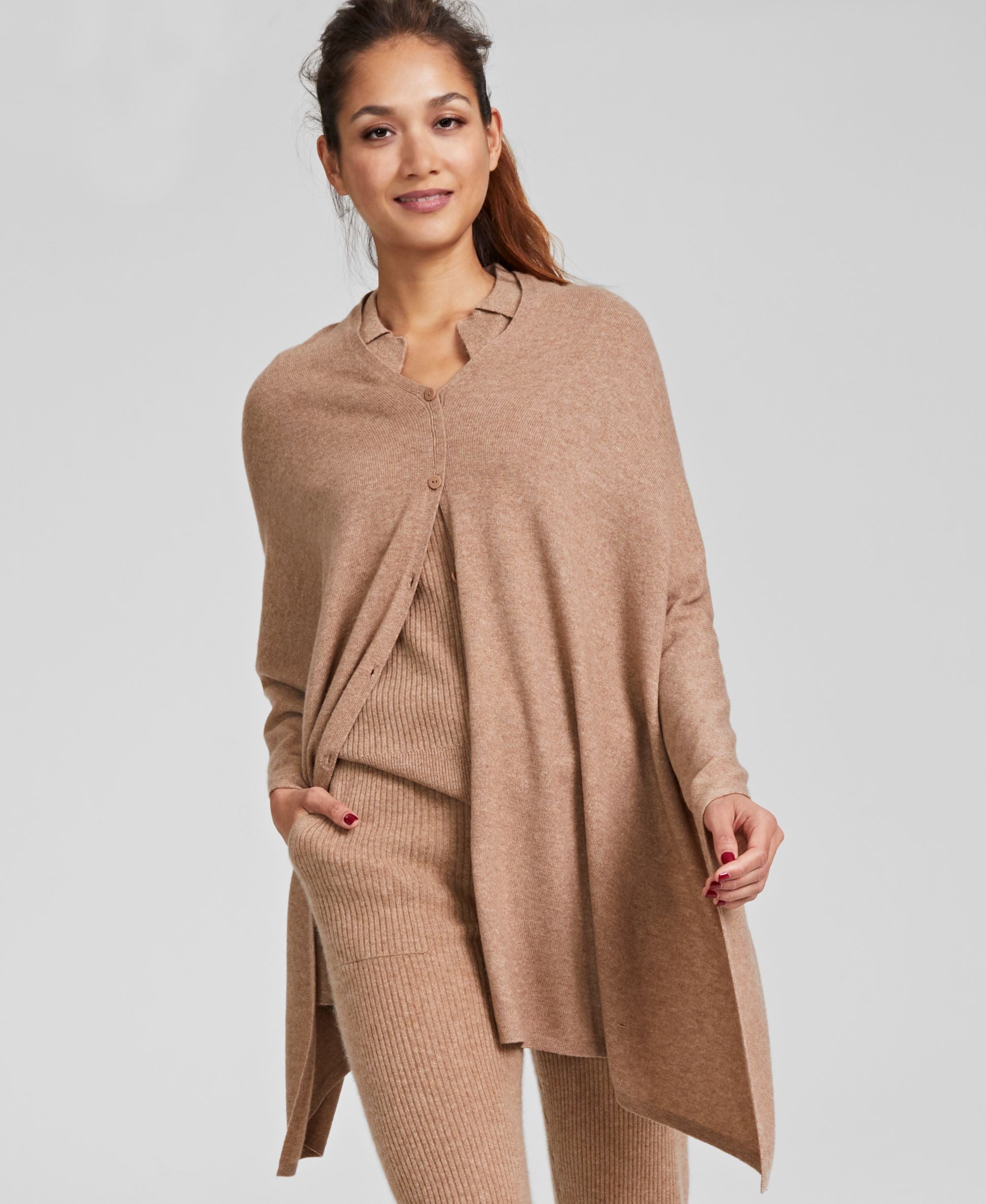 Charter Club Womens 100 Cashmere Button Poncho