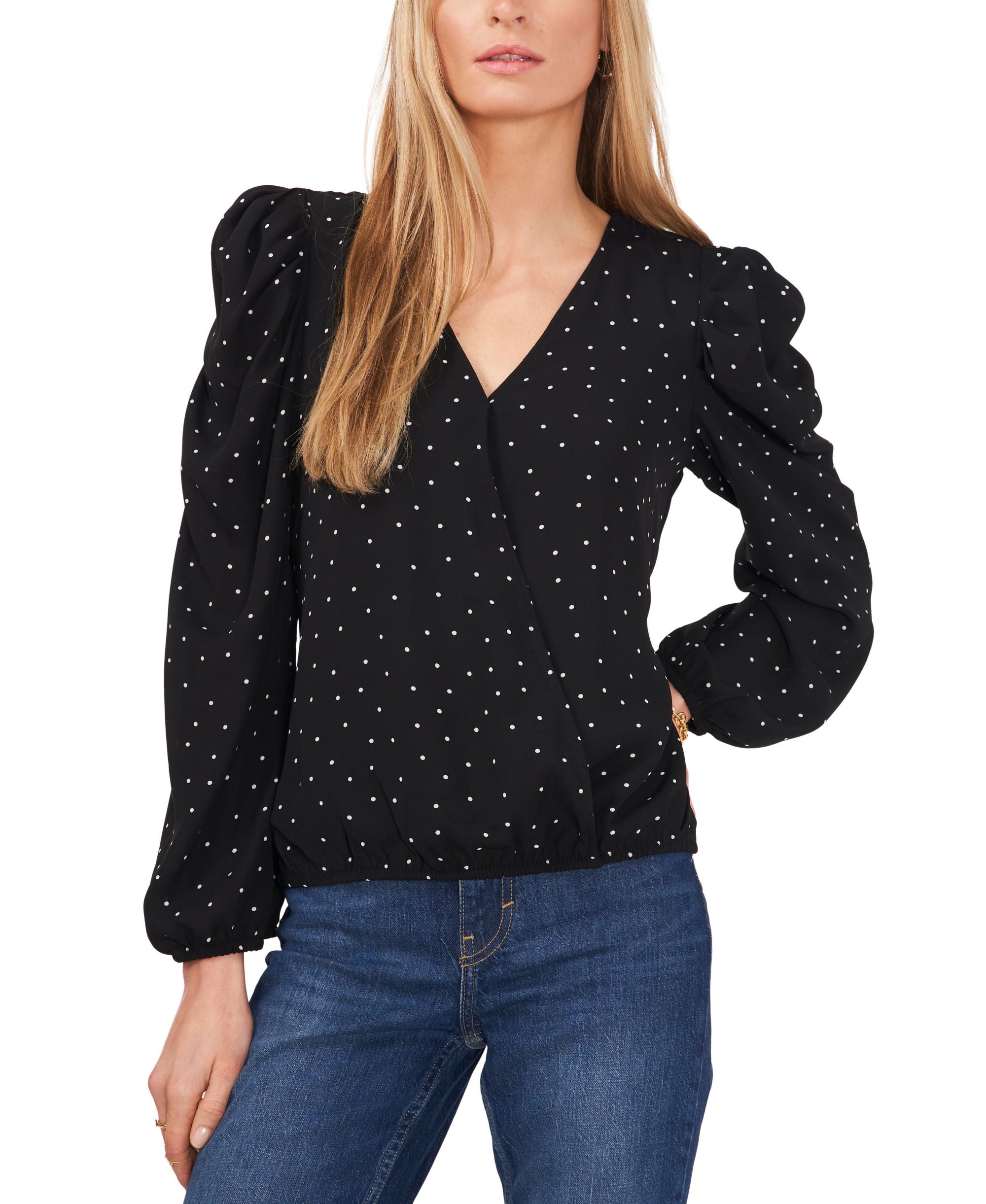Sam Jess Womens Surplice Puff Sleeve Top