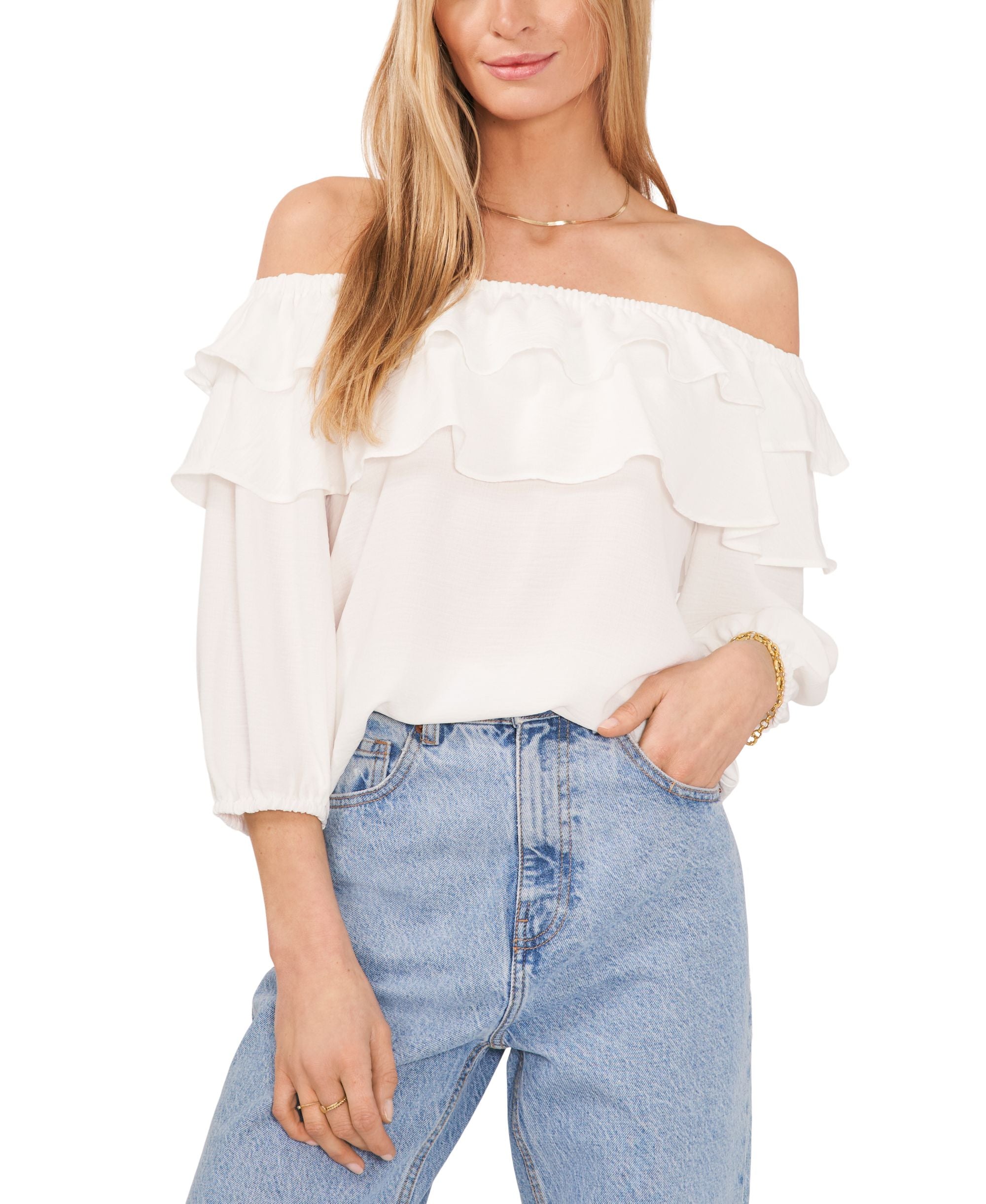 Sam Jess Womens Challis Ruffled Off The Shoulder Top