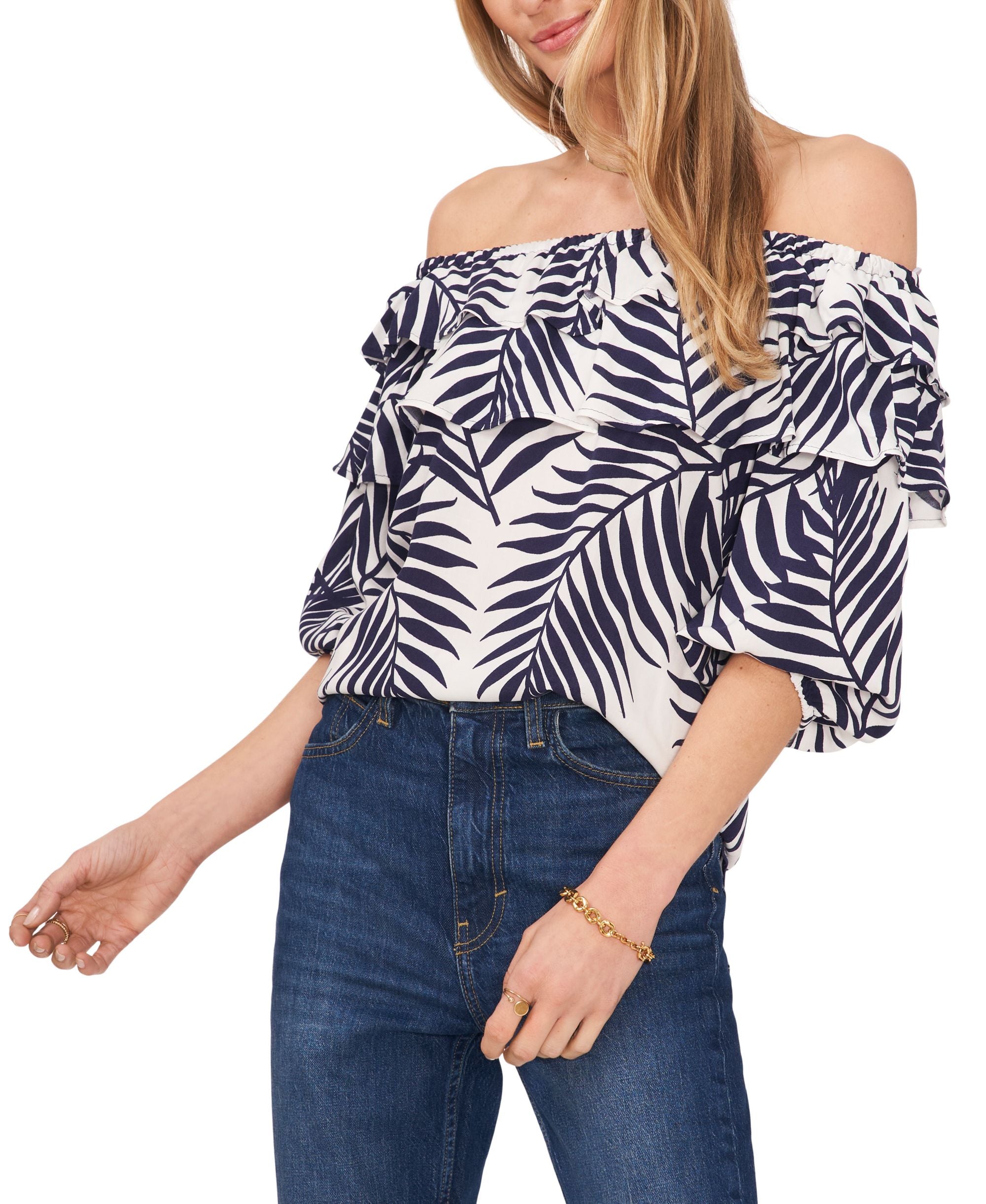 Sam Jess Womens Challis Ruffled Off The Shoulder Top