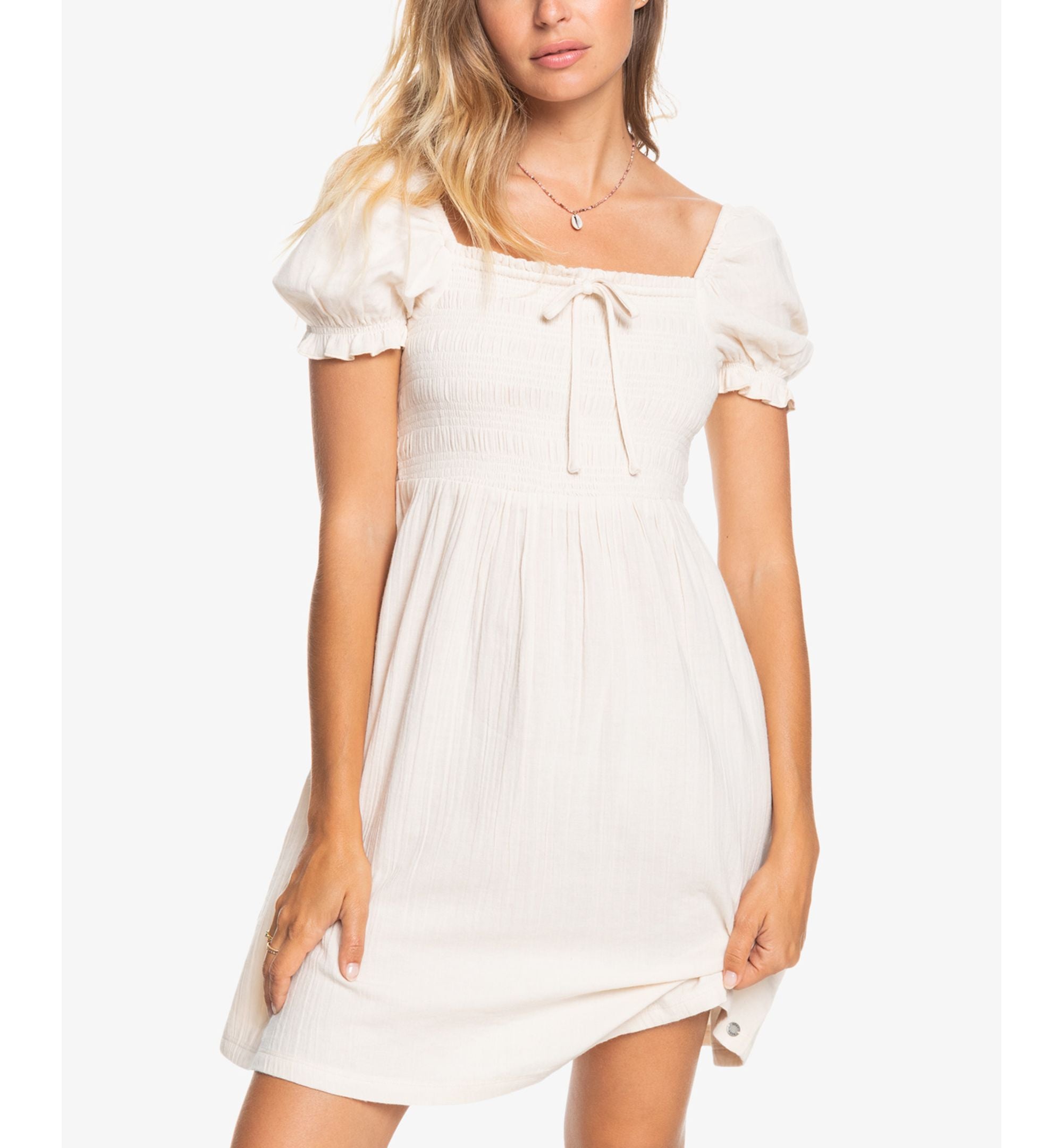 Juniors' Cotton Hello Mini Again Smocked A-Line Dress