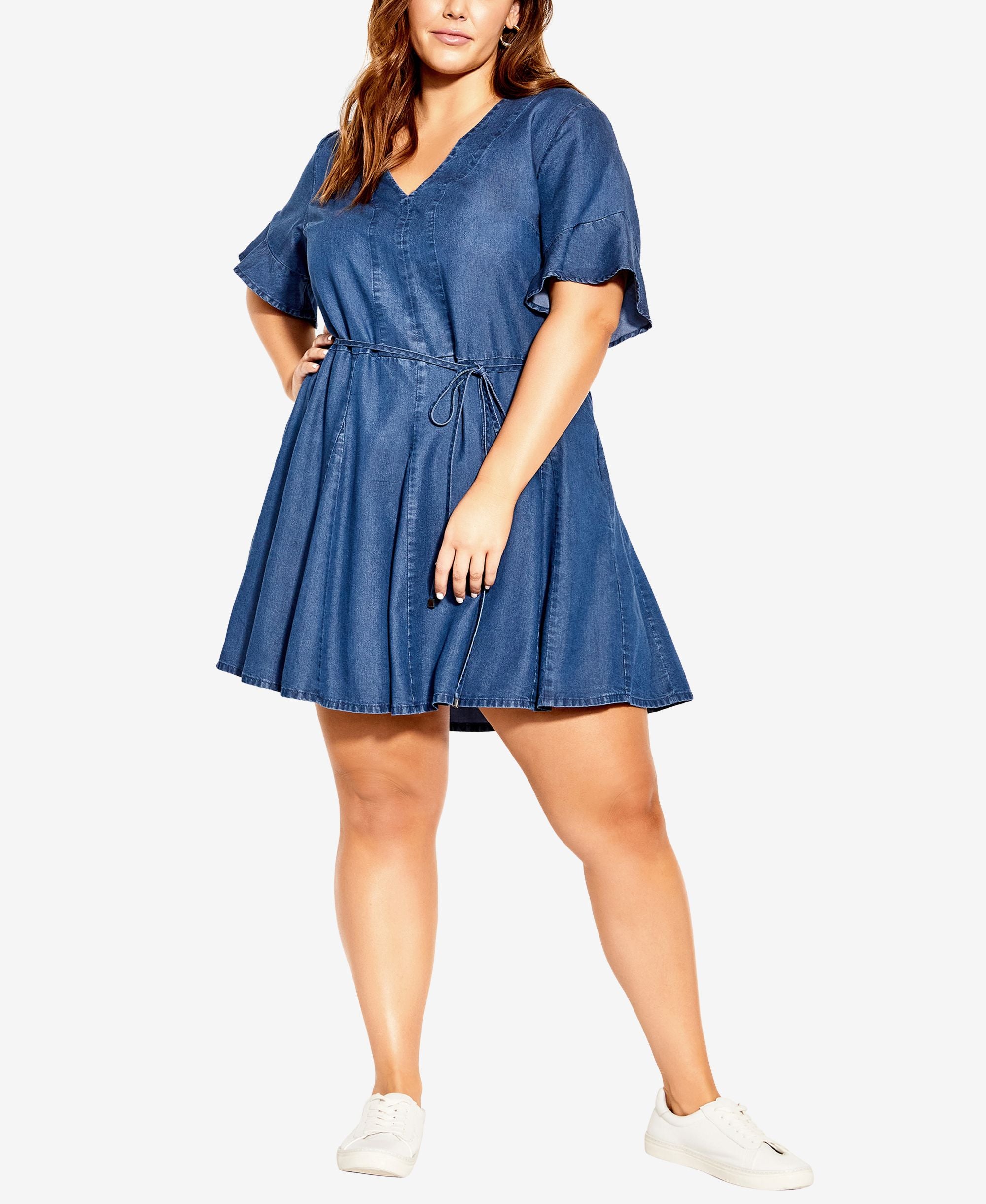 City Chic Trendy Plus Size Denim Flounce Mini Dress