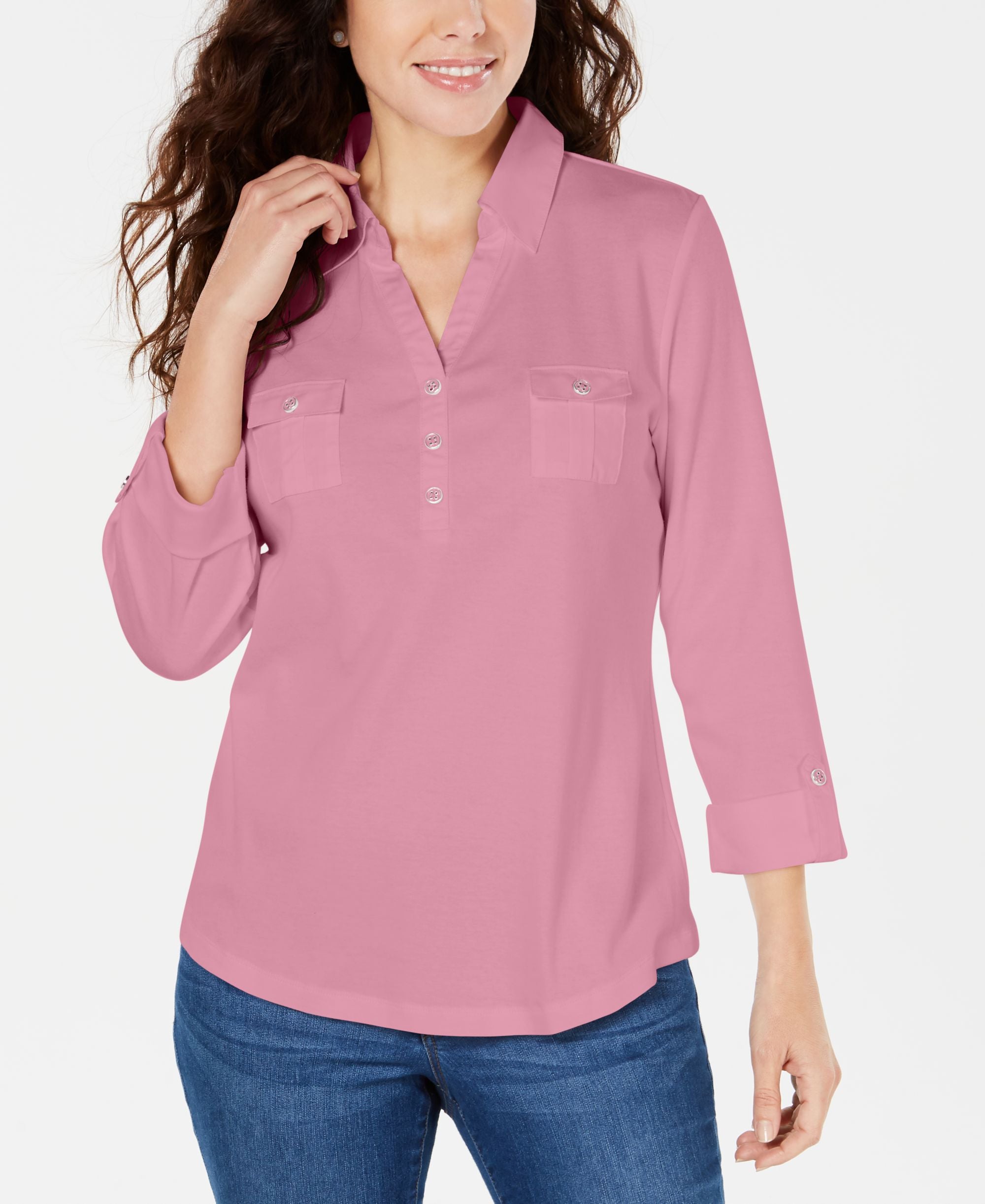 3/4-Sleeve Woven Shirt