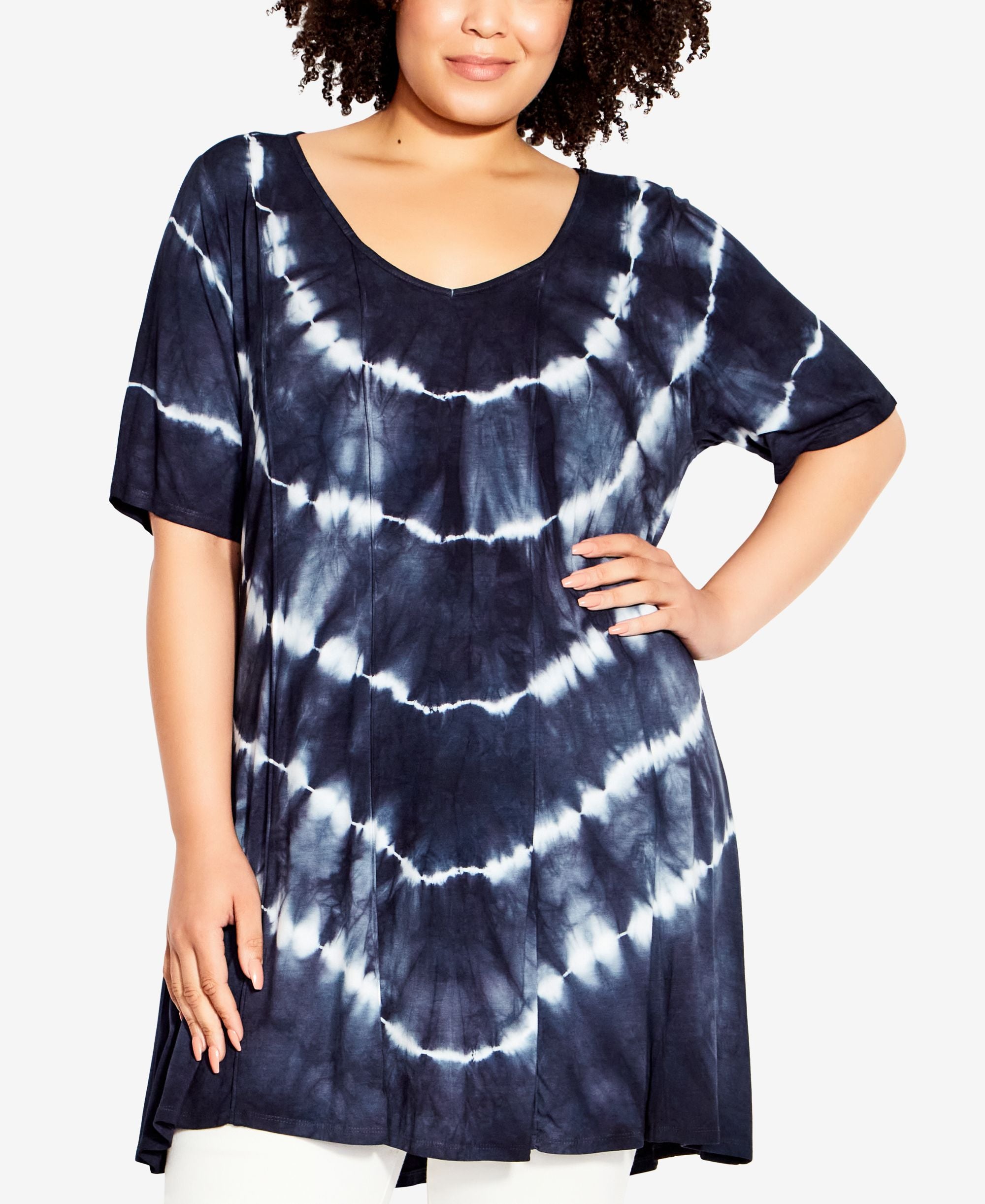 Plus Size Swing Panel Tie Dye Tunic Top