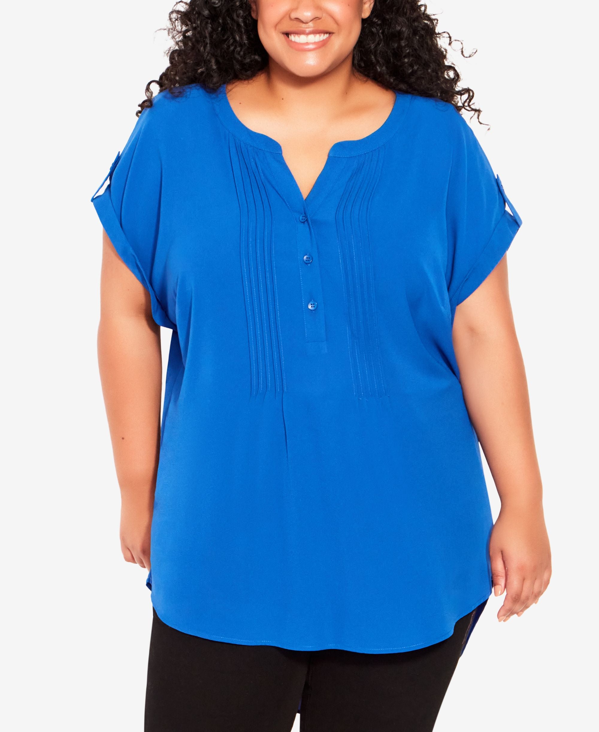 Plus Size Button Pleat Top