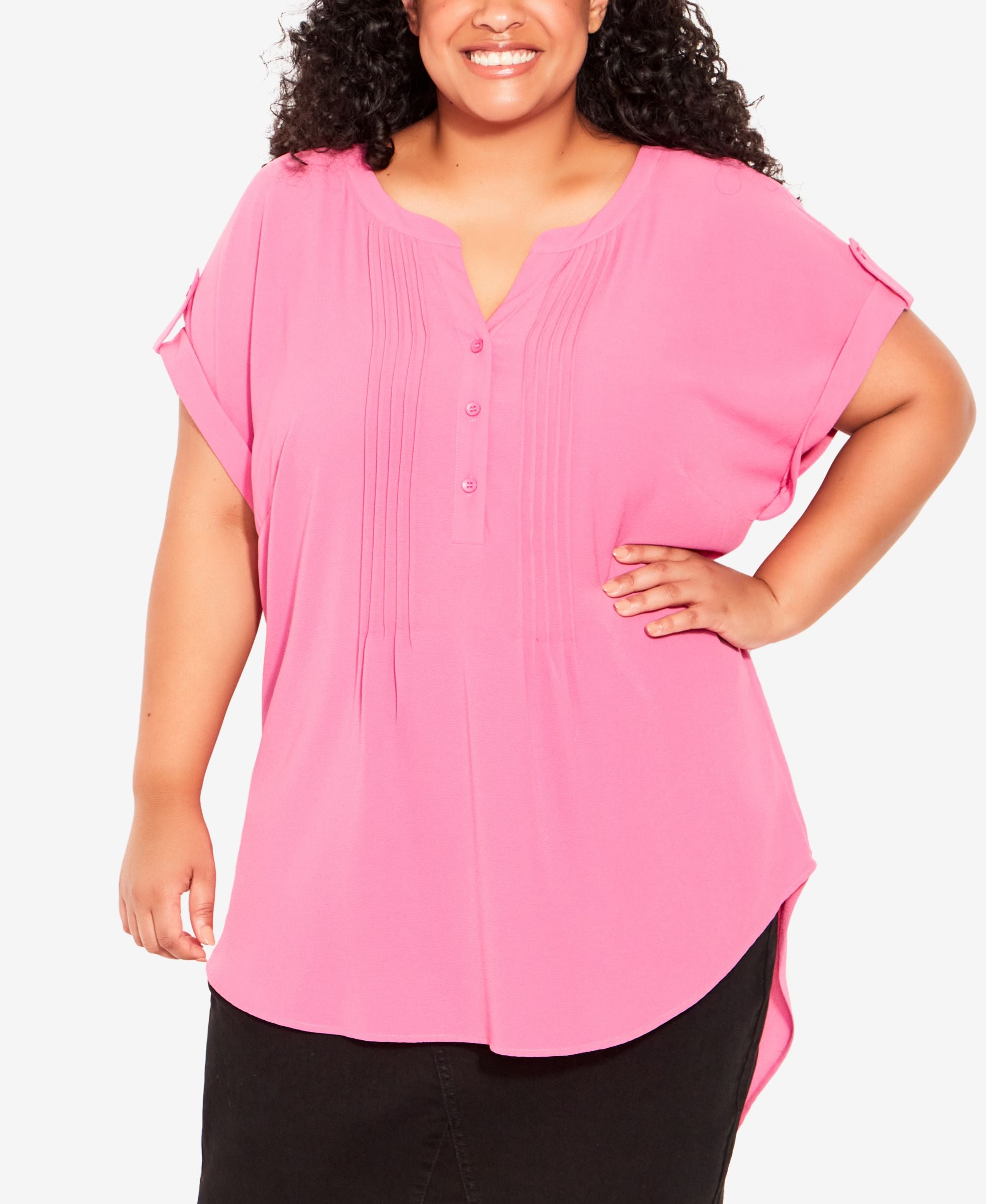 Plus Size Button Pleat Top