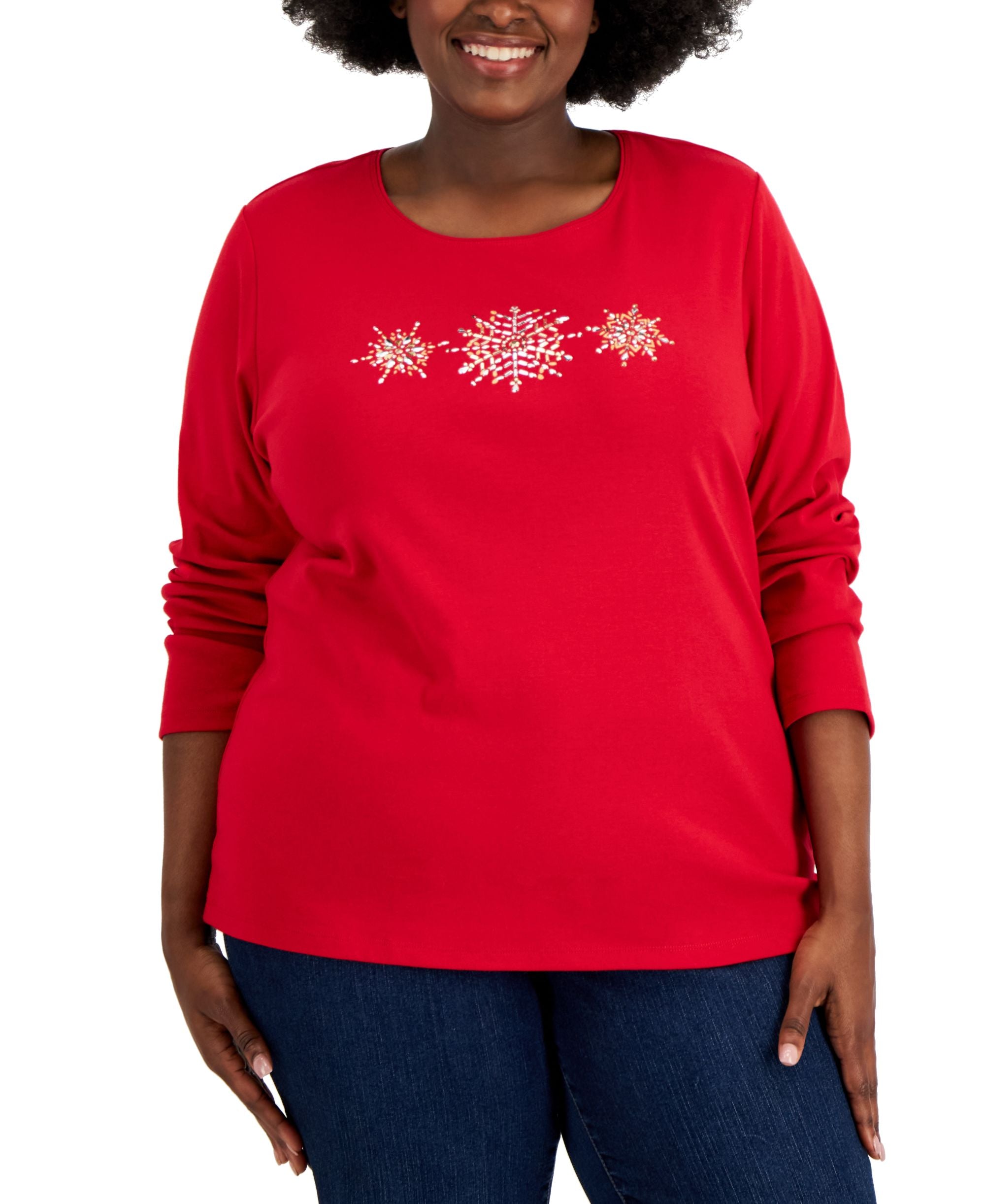 Plus Size Embellished Snowflake Top