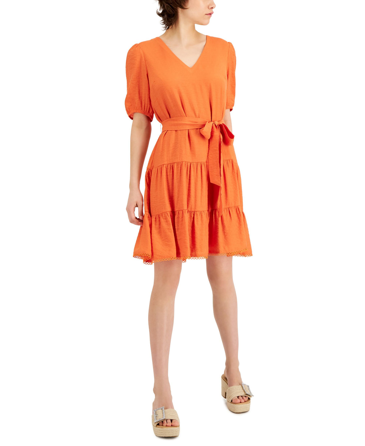 INC International Concepts Tiered V Neck A Line Dress