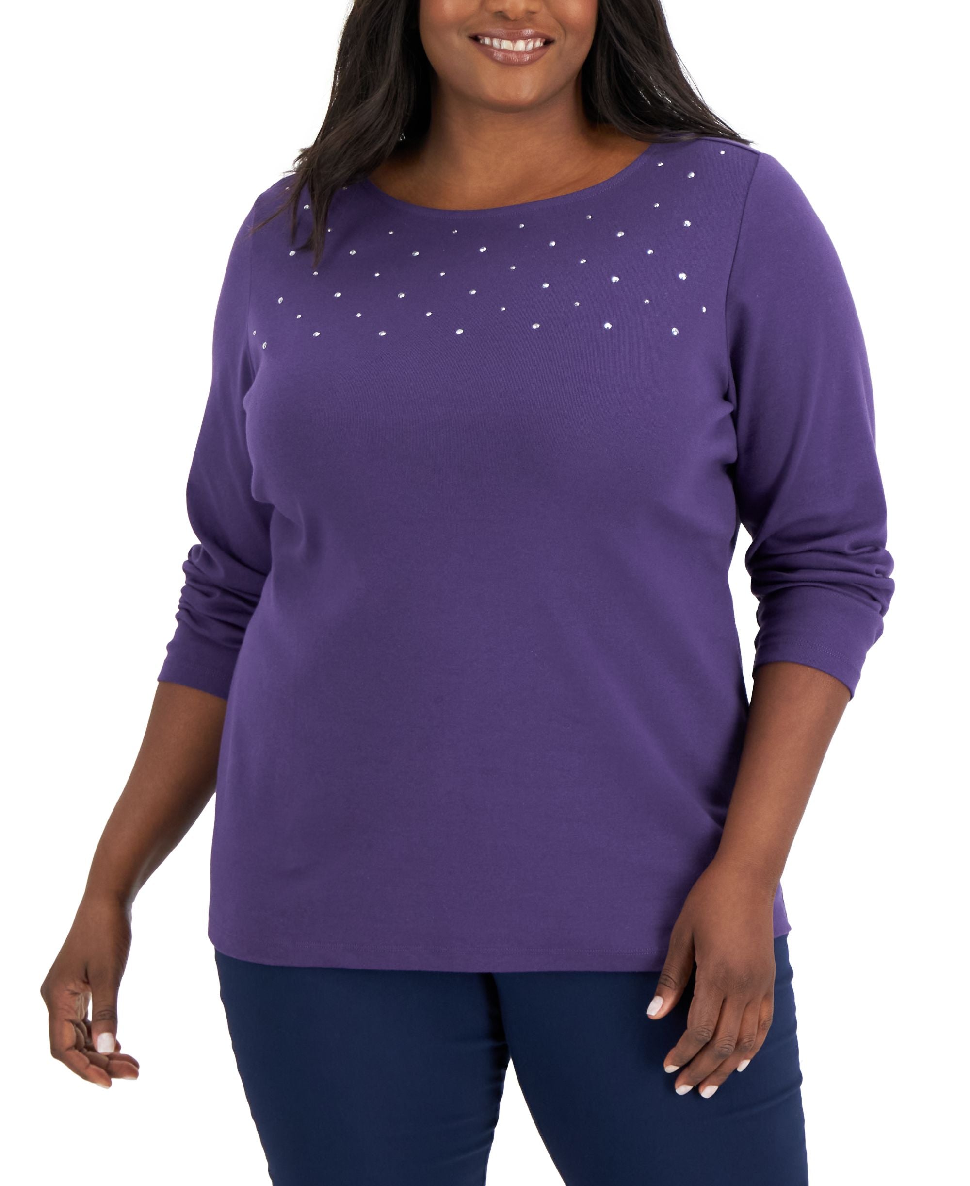 Karen Scott Plus Size Cotton Embellished Top