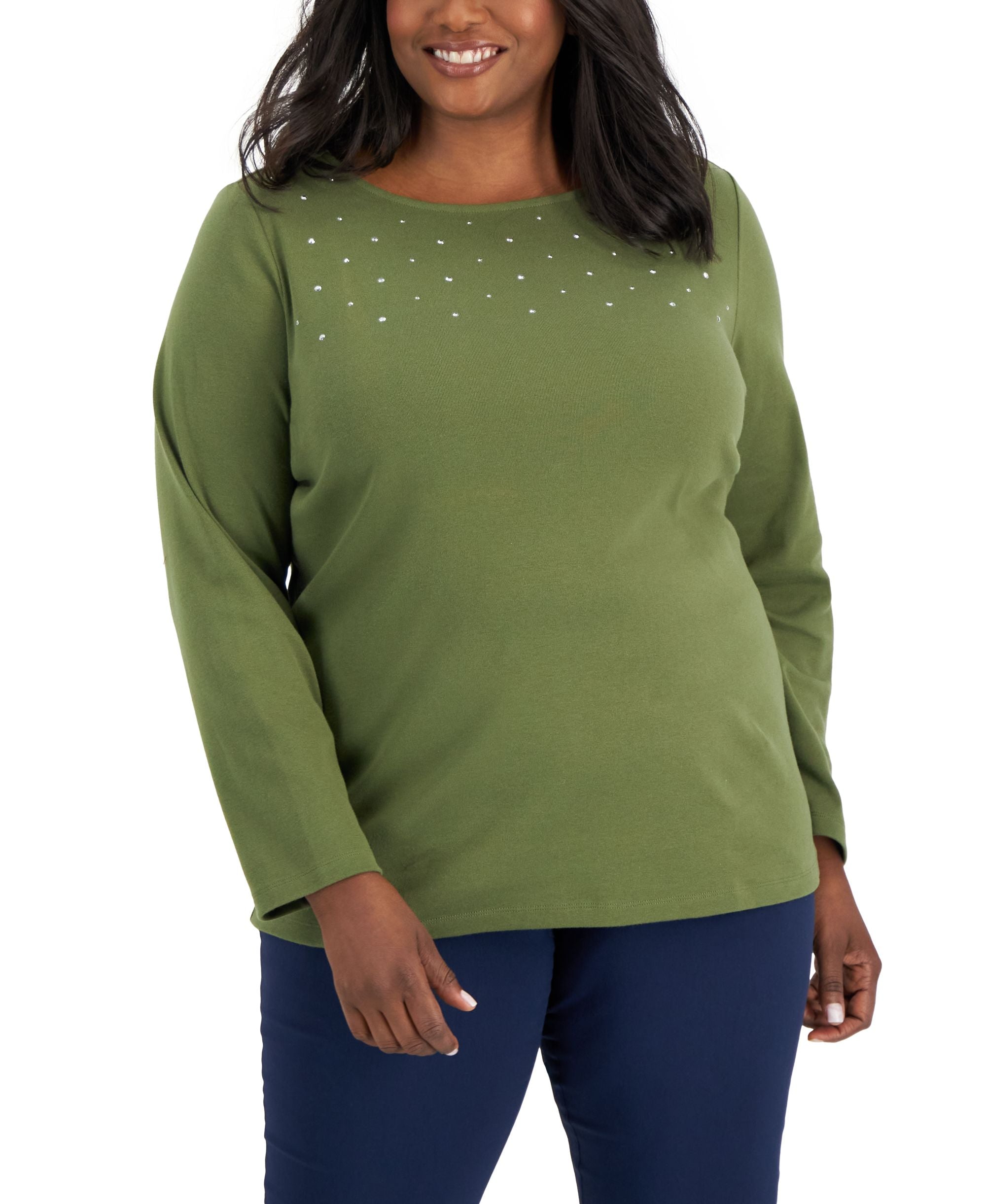 Karen Scott Plus Size Cotton Embellished Top