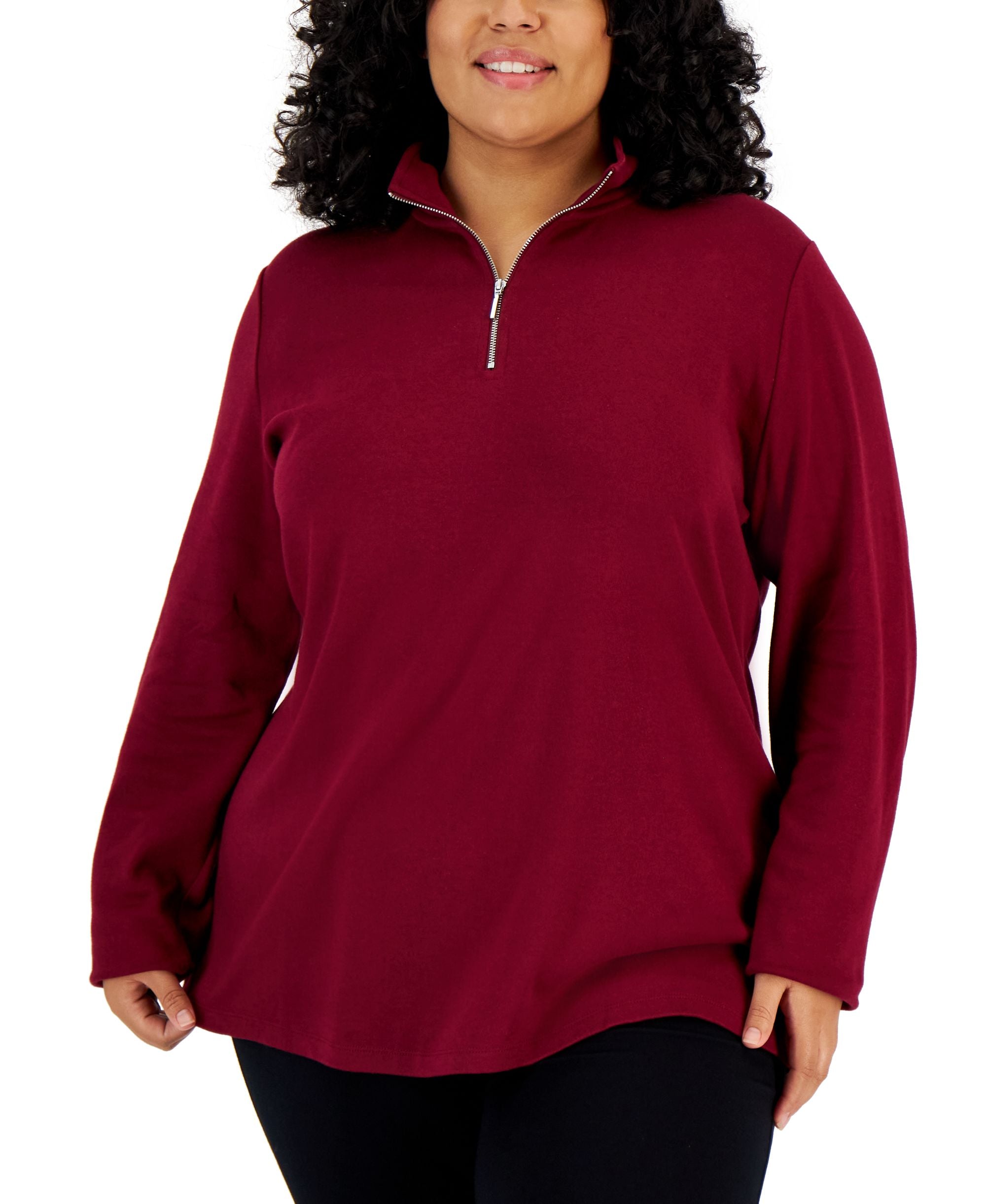 Plus Size Quarter Zip Cotton Top