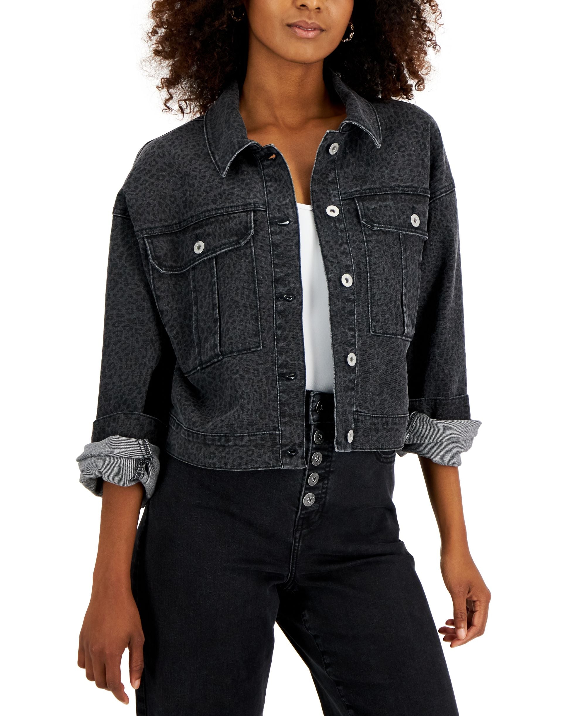 INC International Concepts Womens Printed Denim Tucker Jacket