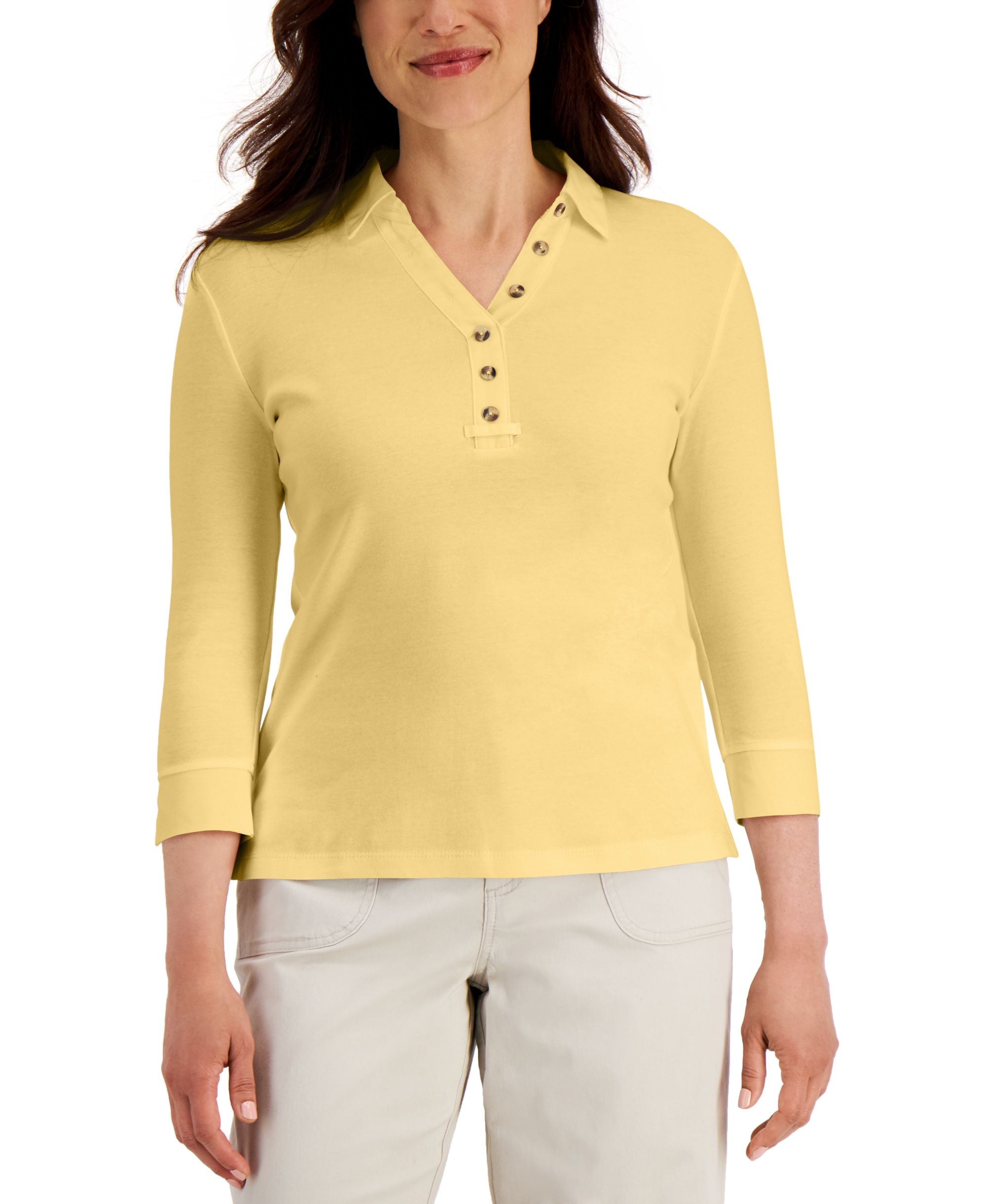 Karen Scott V Neck 3/4 Sleeve Cotton Top
