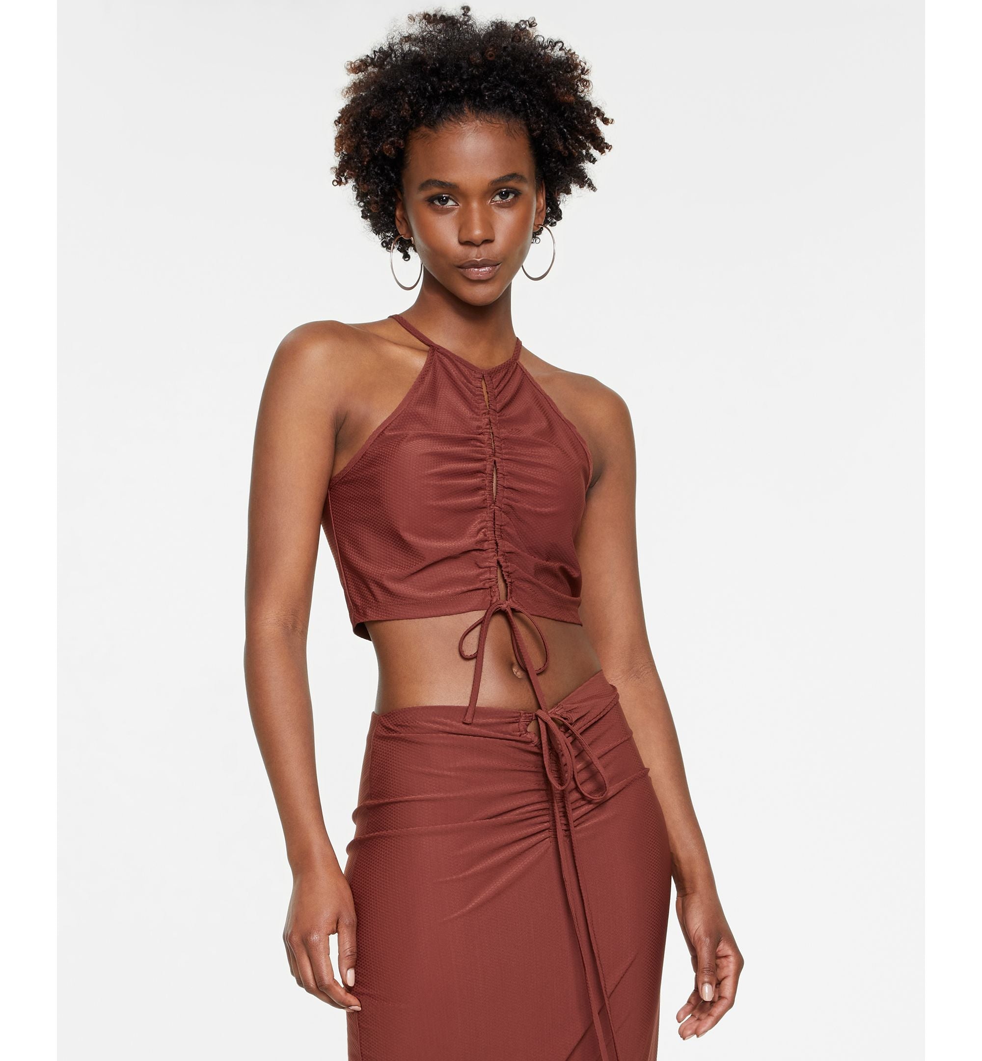 Women's Ruched Keyhole Halter Top